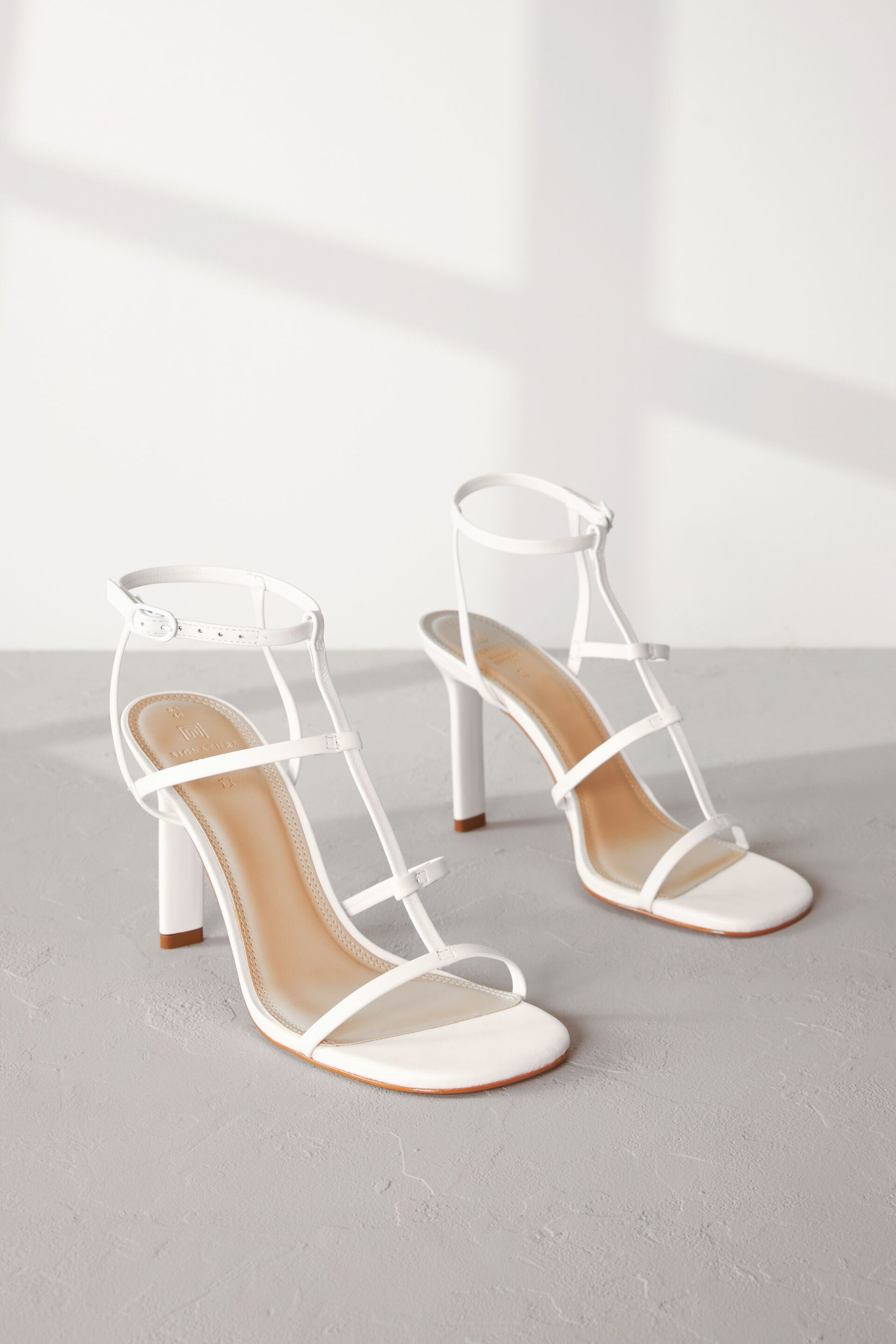 White Signature Leather Strappy Heeled Sandals - Image 3 of 8