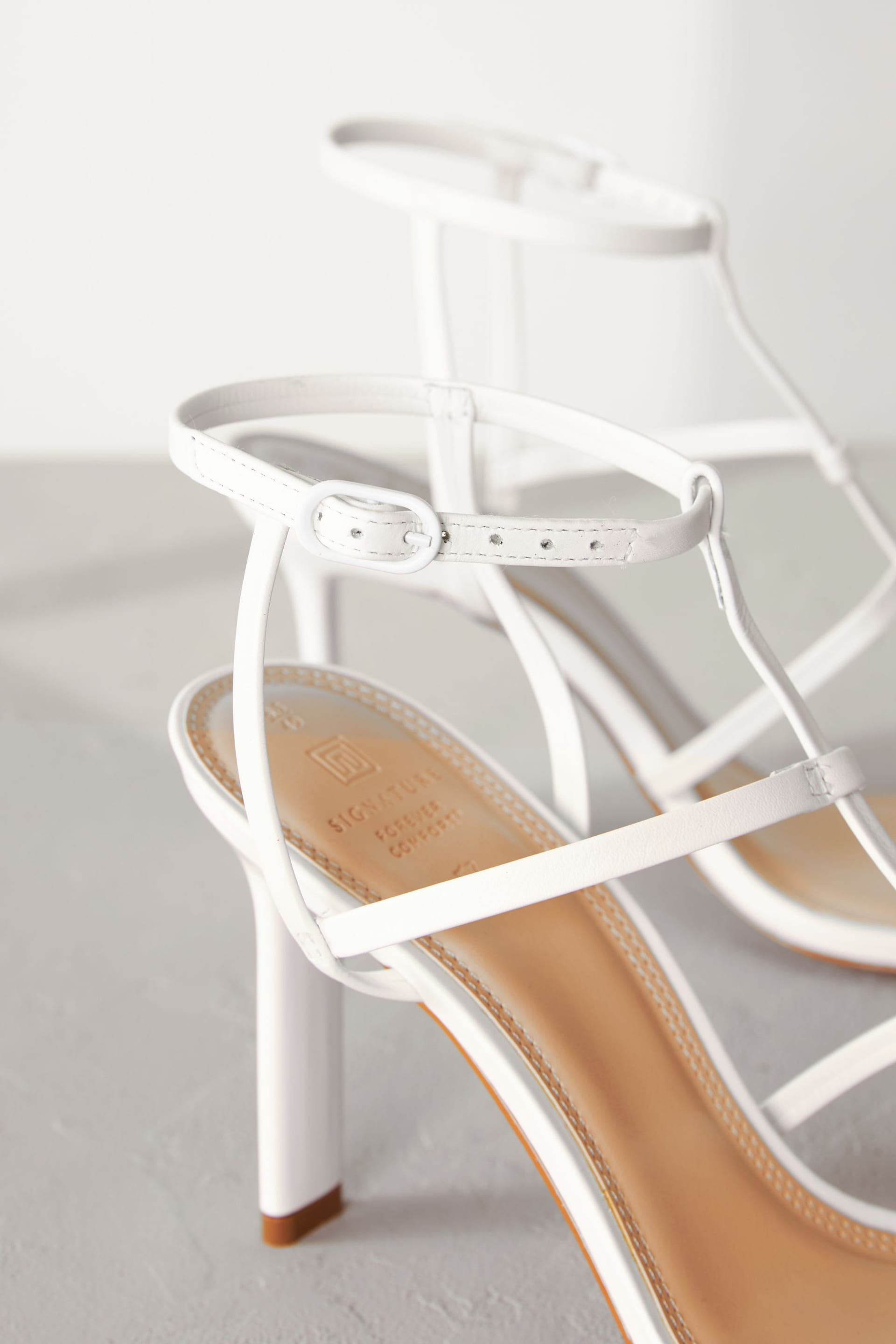 White Signature Leather Strappy Heeled Sandals - Image 8 of 8