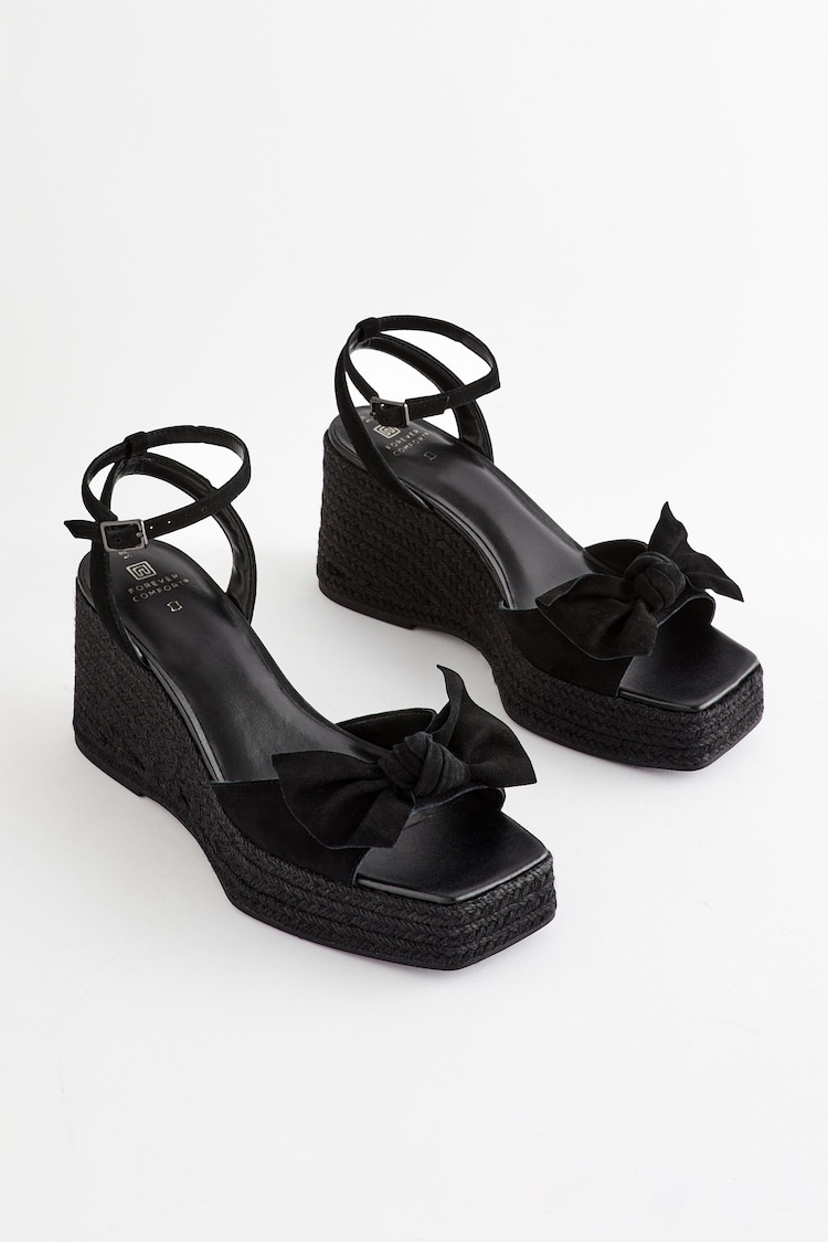 Black Forever Comfort® Leather Bow Wedges - Image 2 of 9