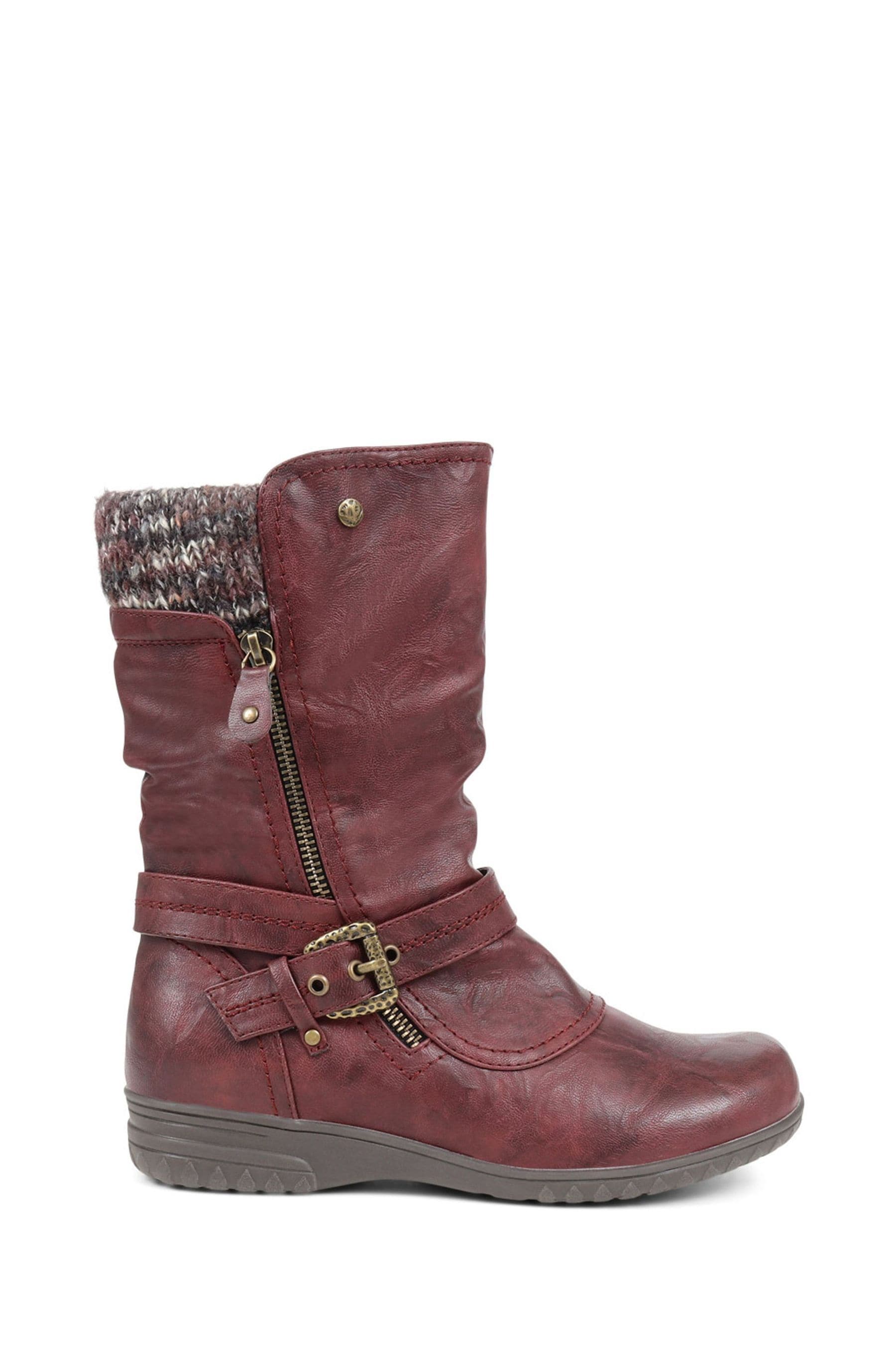Pavers Red Knitted Cuff Buckle Slouch Mid Calf Boots