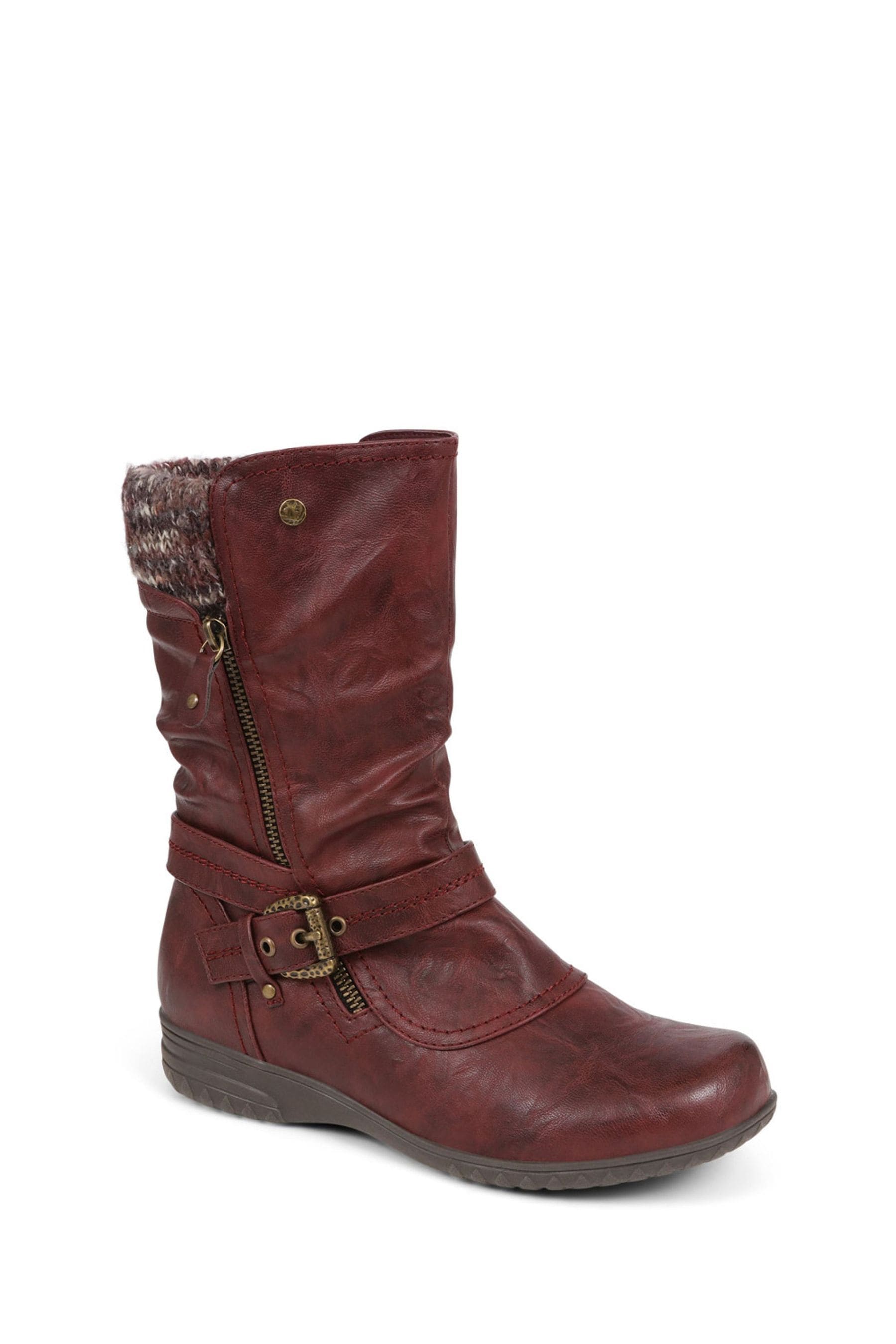 Red leather mid calf boots shop