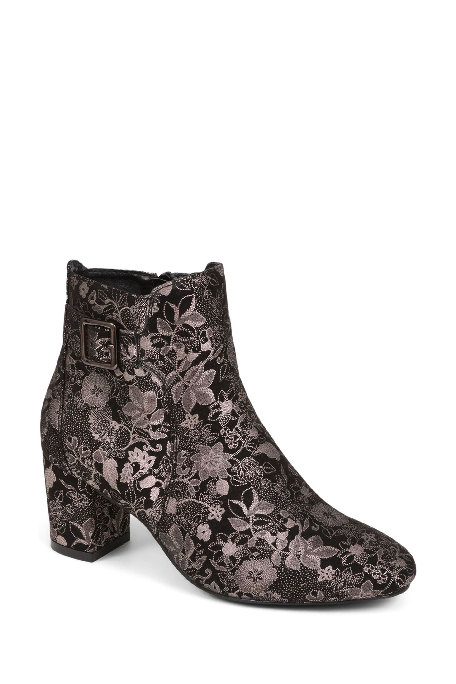 Pavers Heeled Floral Black Ankle Boots - Image 2 of 5