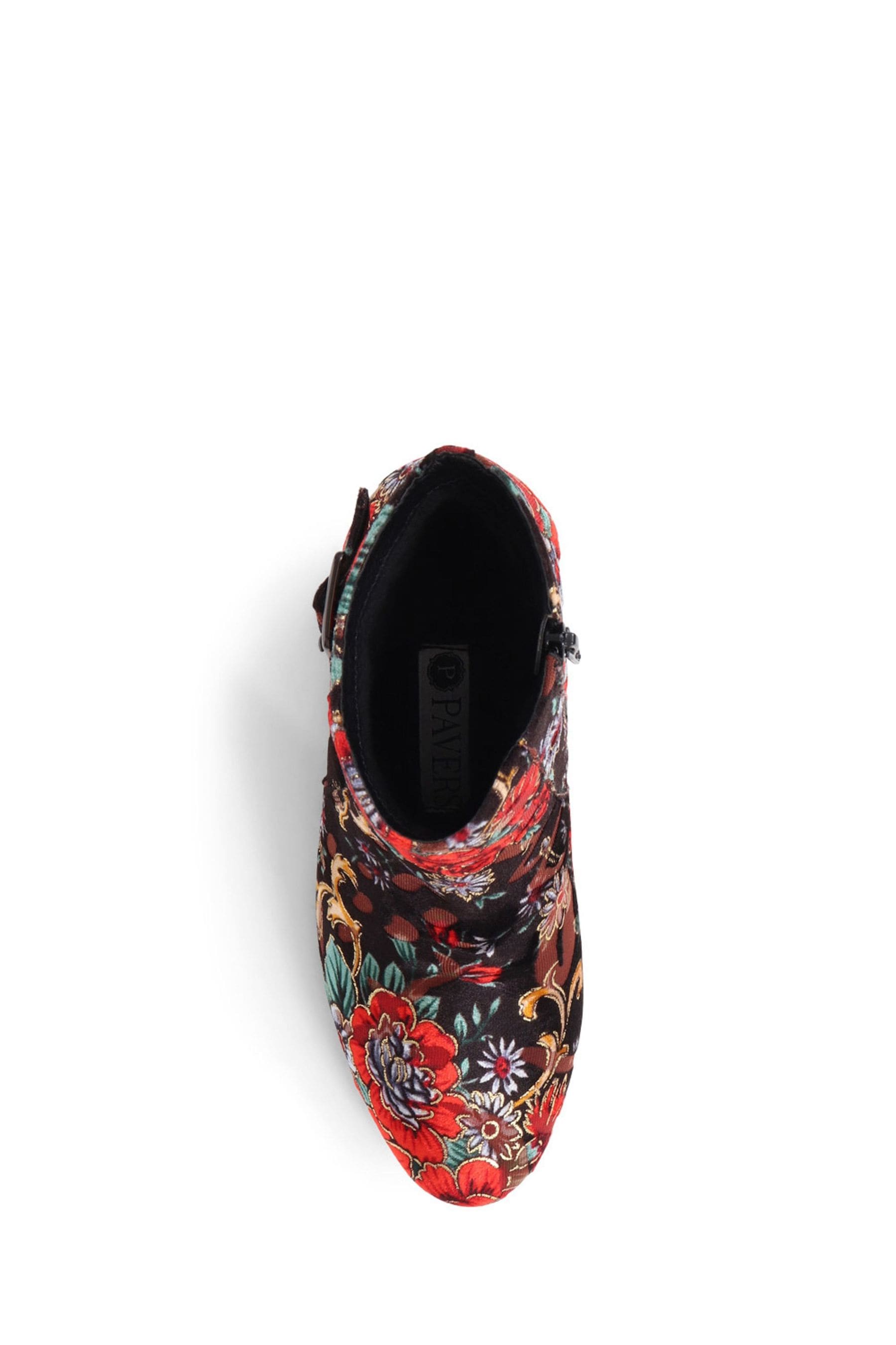 Pavers Red Heeled Floral Ankle Boots