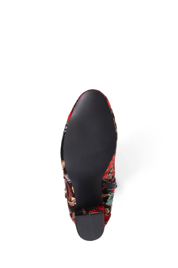 Pavers Red Heeled Floral Ankle Boots - Image 5 of 5