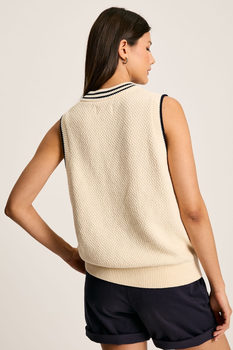 Joules Deuce Cream Cable Knitted V-Neck Vest - Image 2 of 5