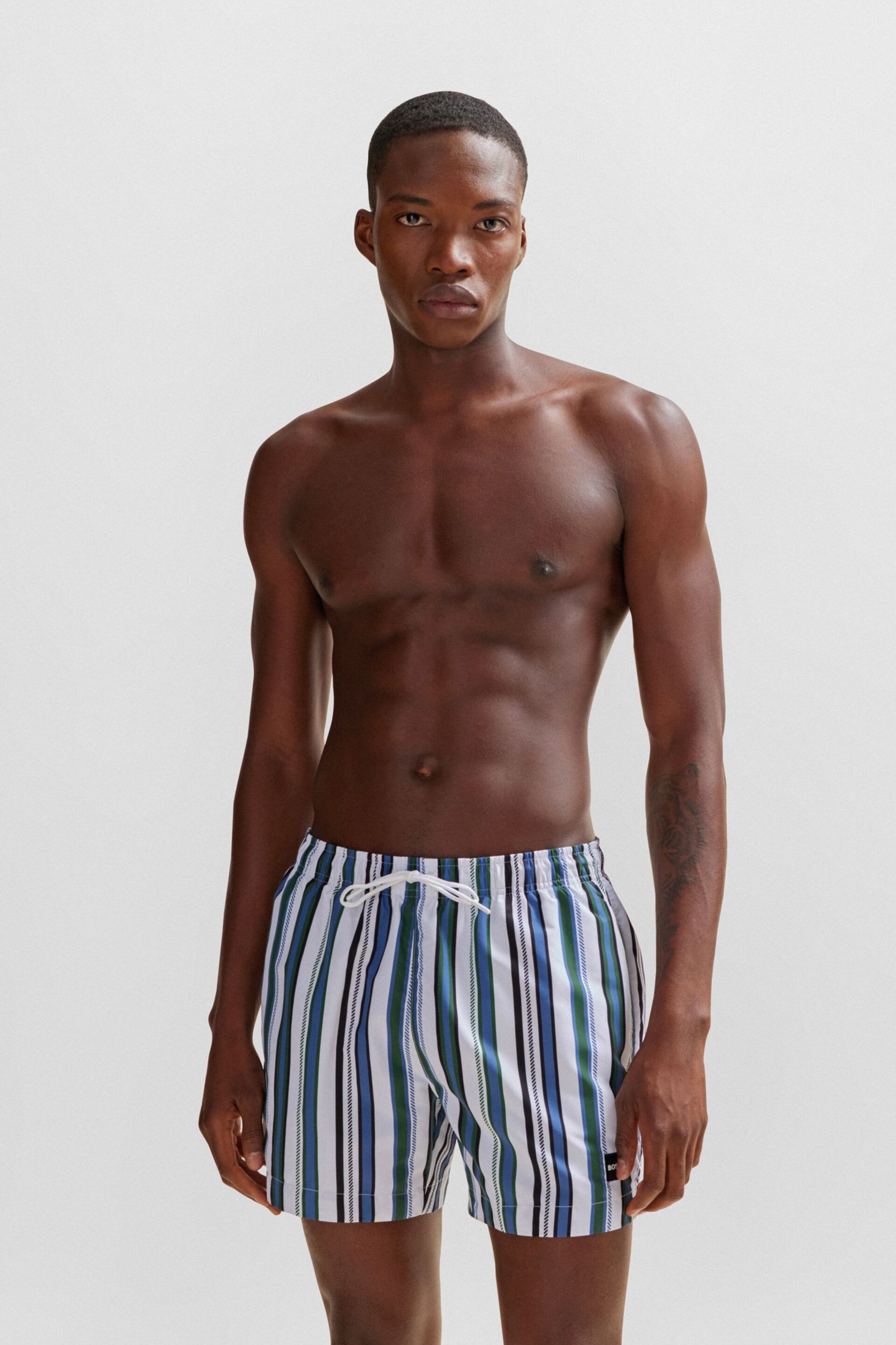 BOSS Blue Striped Swim Shorts - Image 2 of 5