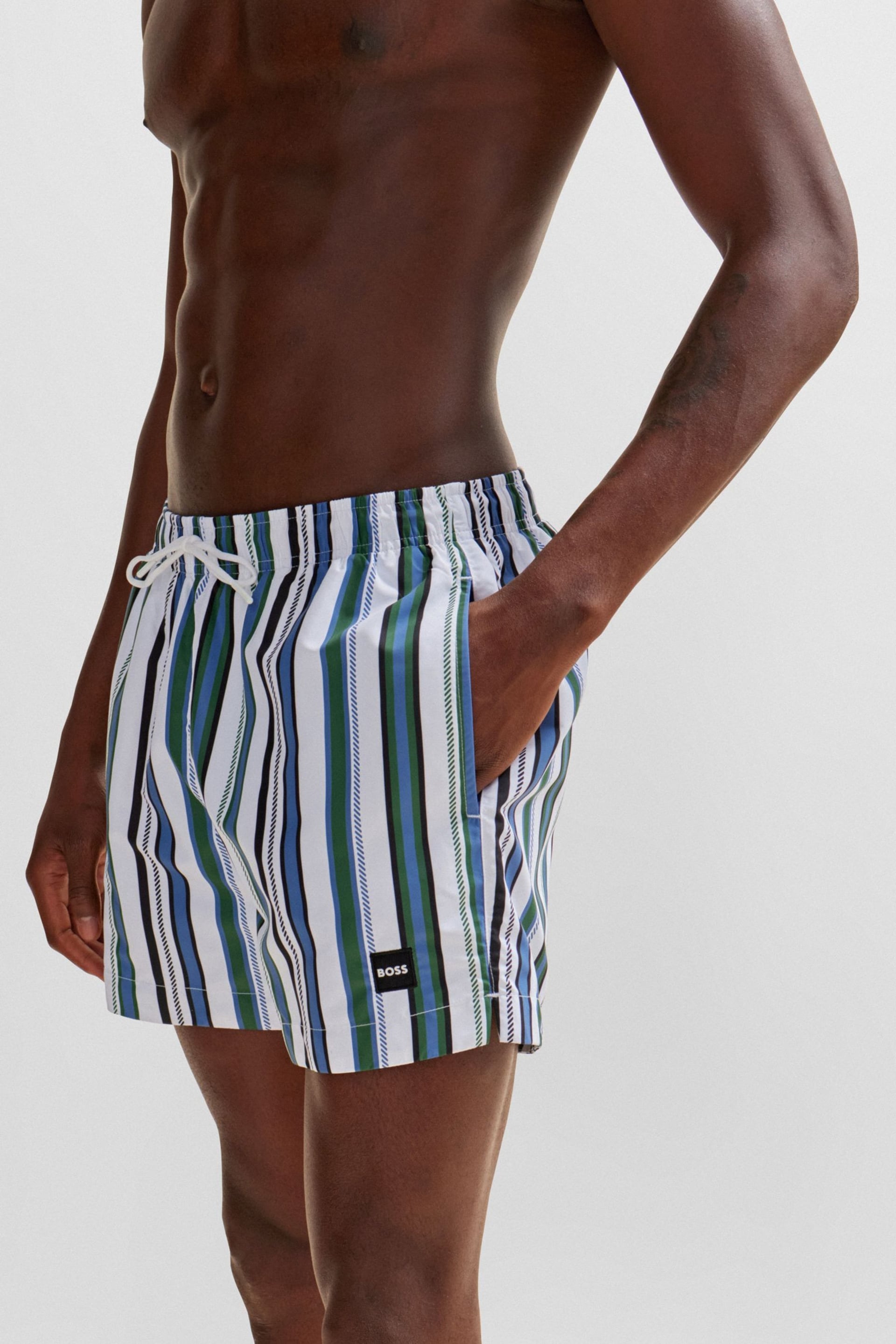 BOSS Blue Striped Swim Shorts - Image 4 of 5