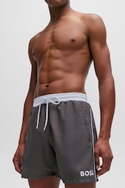 BOSS Grey Contrast-logo Swim Shorts In Recycled Material - Image 1 of 4