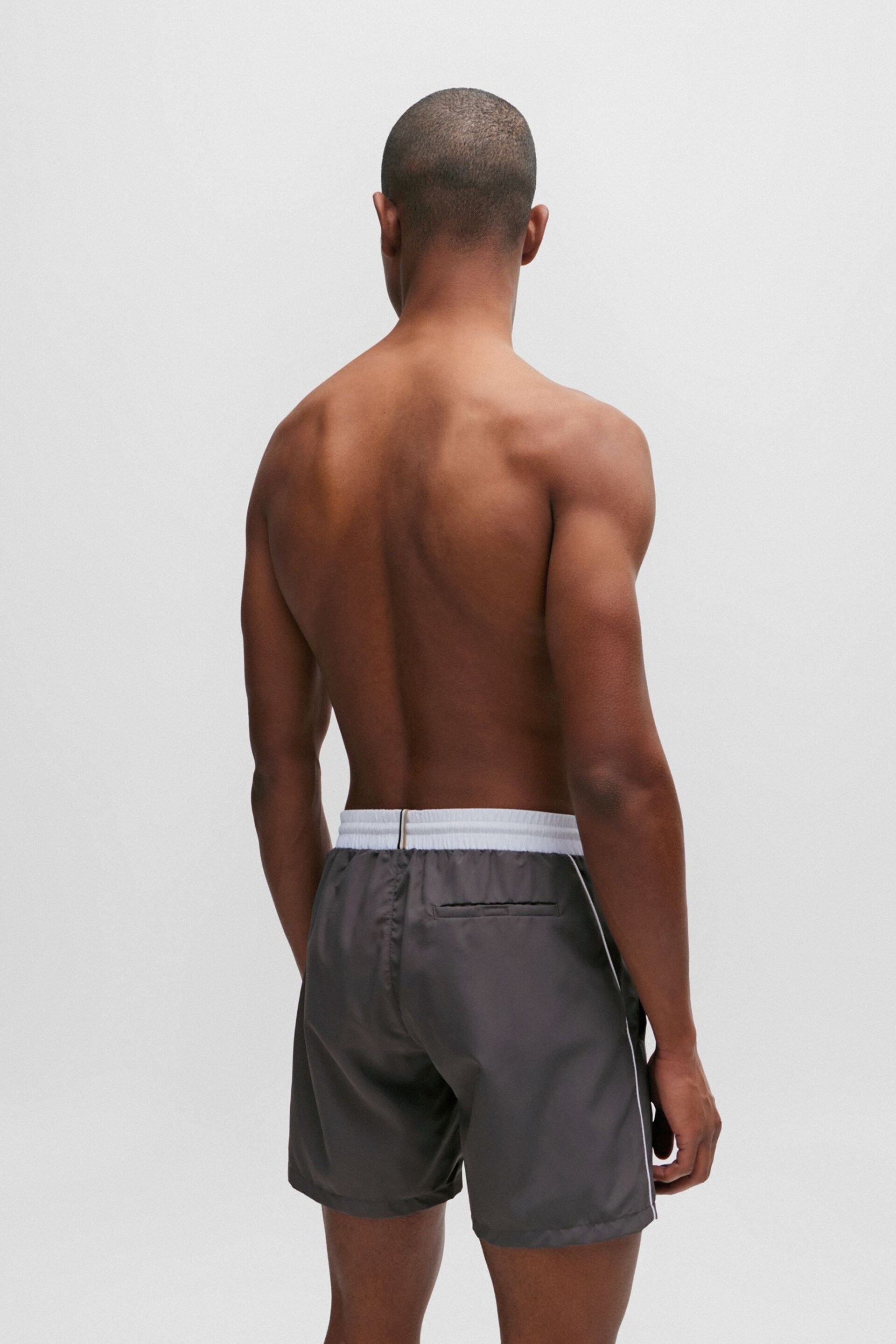 BOSS Grey Contrast-logo Swim Shorts In Recycled Material - Image 2 of 4