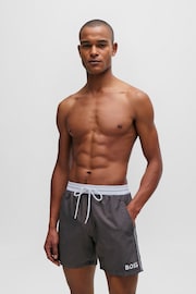 BOSS Grey Contrast-logo Swim Shorts In Recycled Material - Image 3 of 4