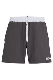 BOSS Grey Contrast-logo Swim Shorts In Recycled Material - Image 4 of 4