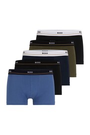 BOSS Blue Stretch Cotton Logo Waistband 5-Pack Boxer Trunks - Image 1 of 5