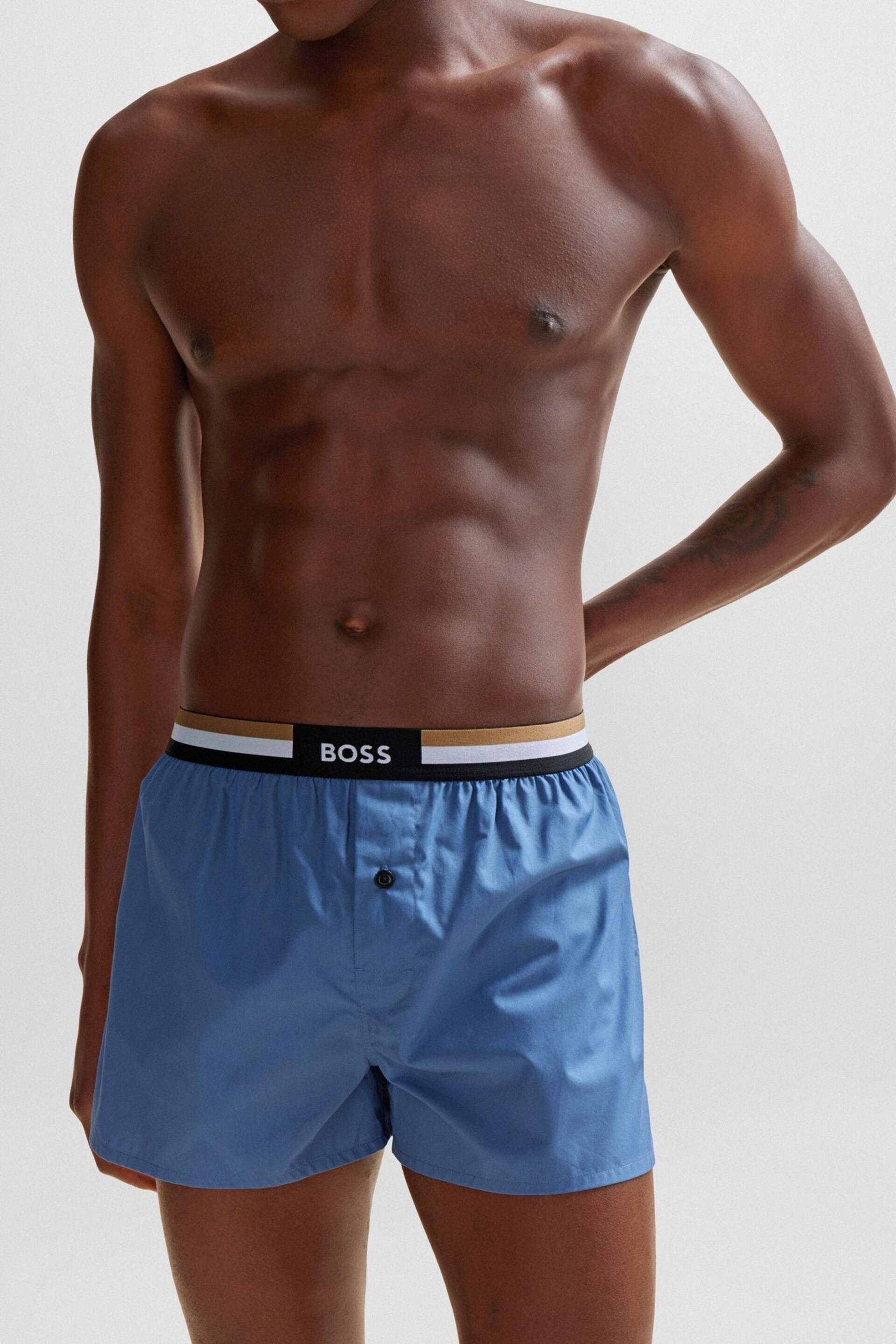BOSS Blue Of Cotton Pyjama Shorts With Signature Waistbands 2 Pack - Image 6 of 6