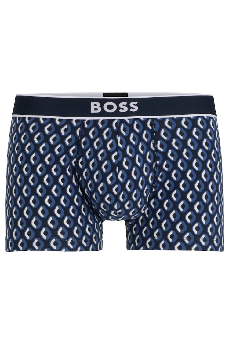 BOSS Blue Cotton Stretch Printed Regular Rise Trunks - Image 5 of 5