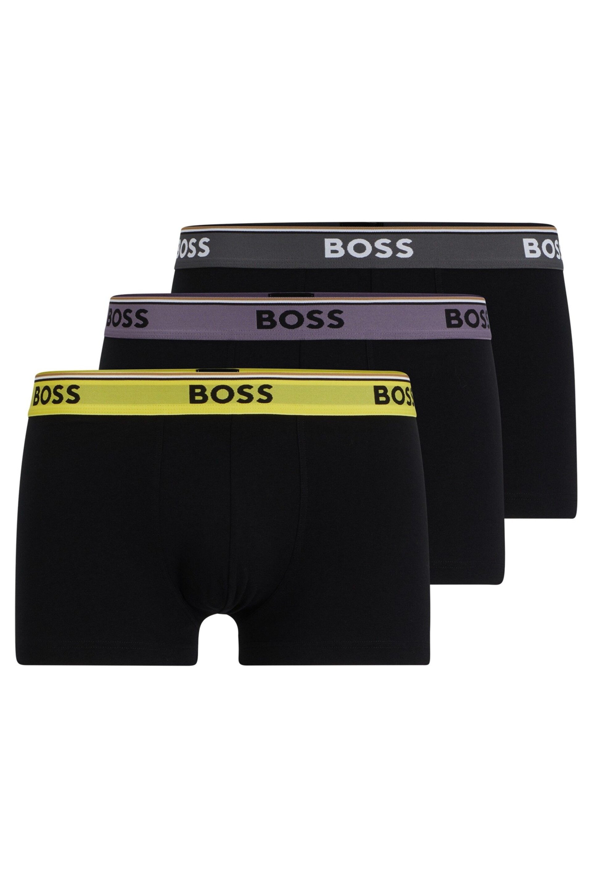 BOSS Black/Grey Three-Pack of Stretch-Cotton Trunks With Logo Waistbands - Image 1 of 6