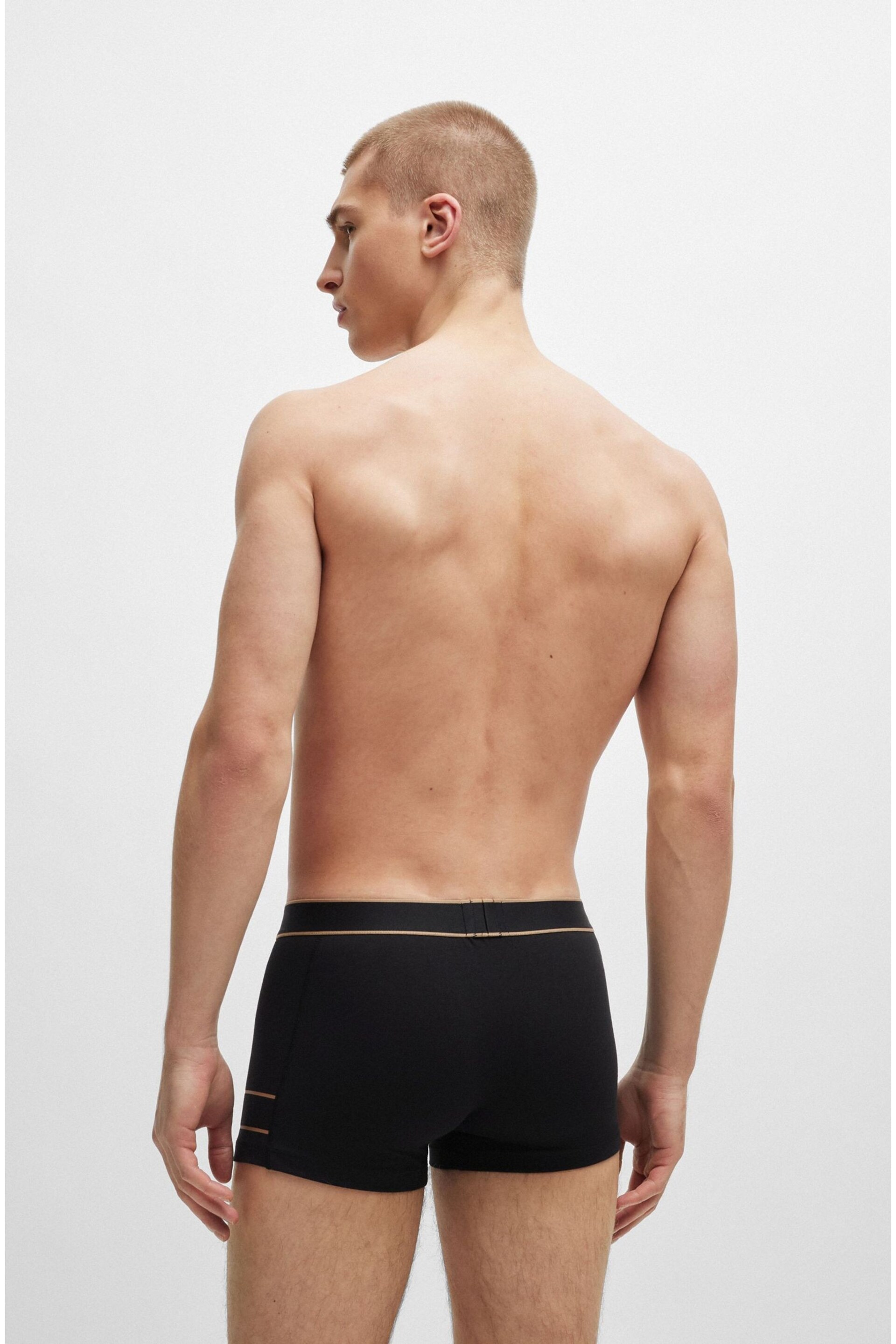 BOSS Black Stretch-cotton Trunks With Stripes And Branding - Image 2 of 6