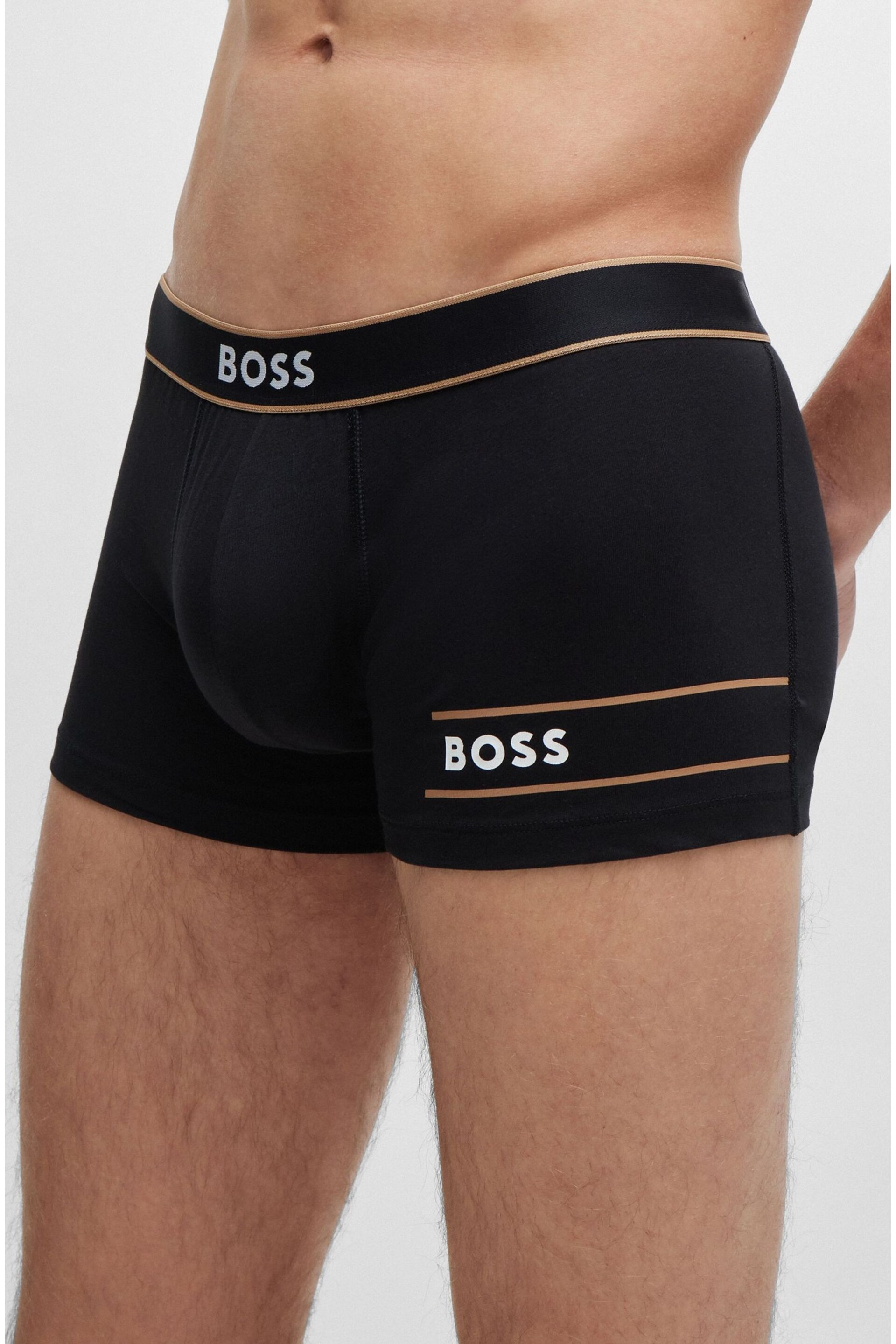 BOSS Black Stretch-cotton Trunks With Stripes And Branding - Image 3 of 6