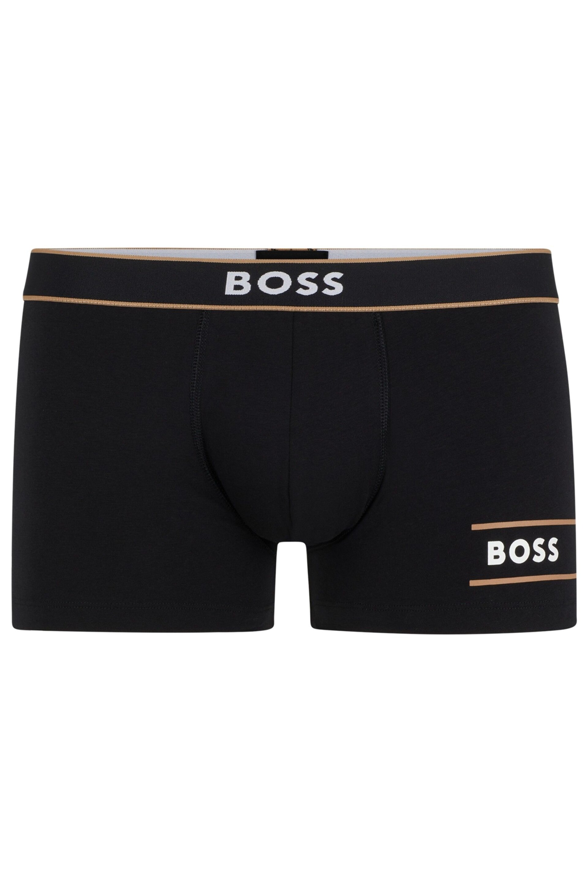 BOSS Black Stretch-cotton Trunks With Stripes And Branding - Image 6 of 6