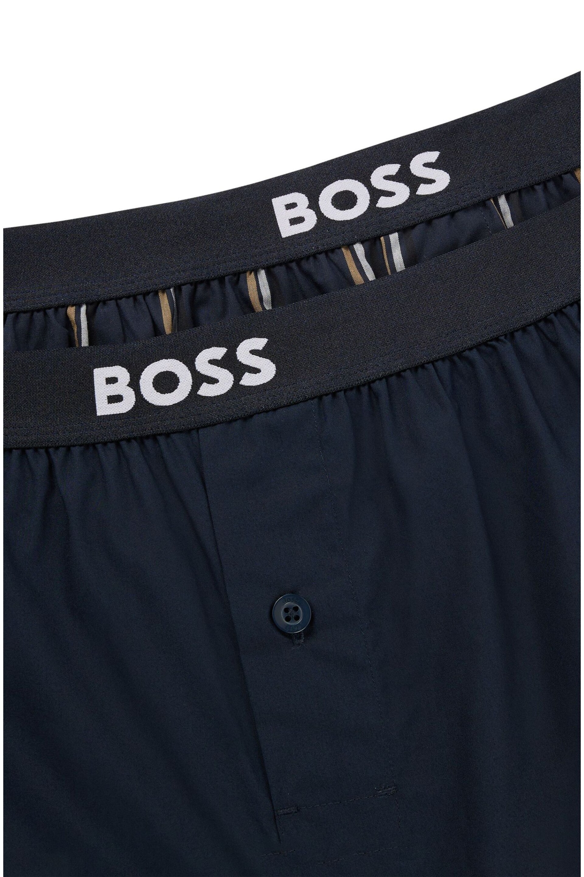 BOSS Blue Cotton Pyjama Shorts 2 Pack With Logo Waistbands - Image 2 of 6