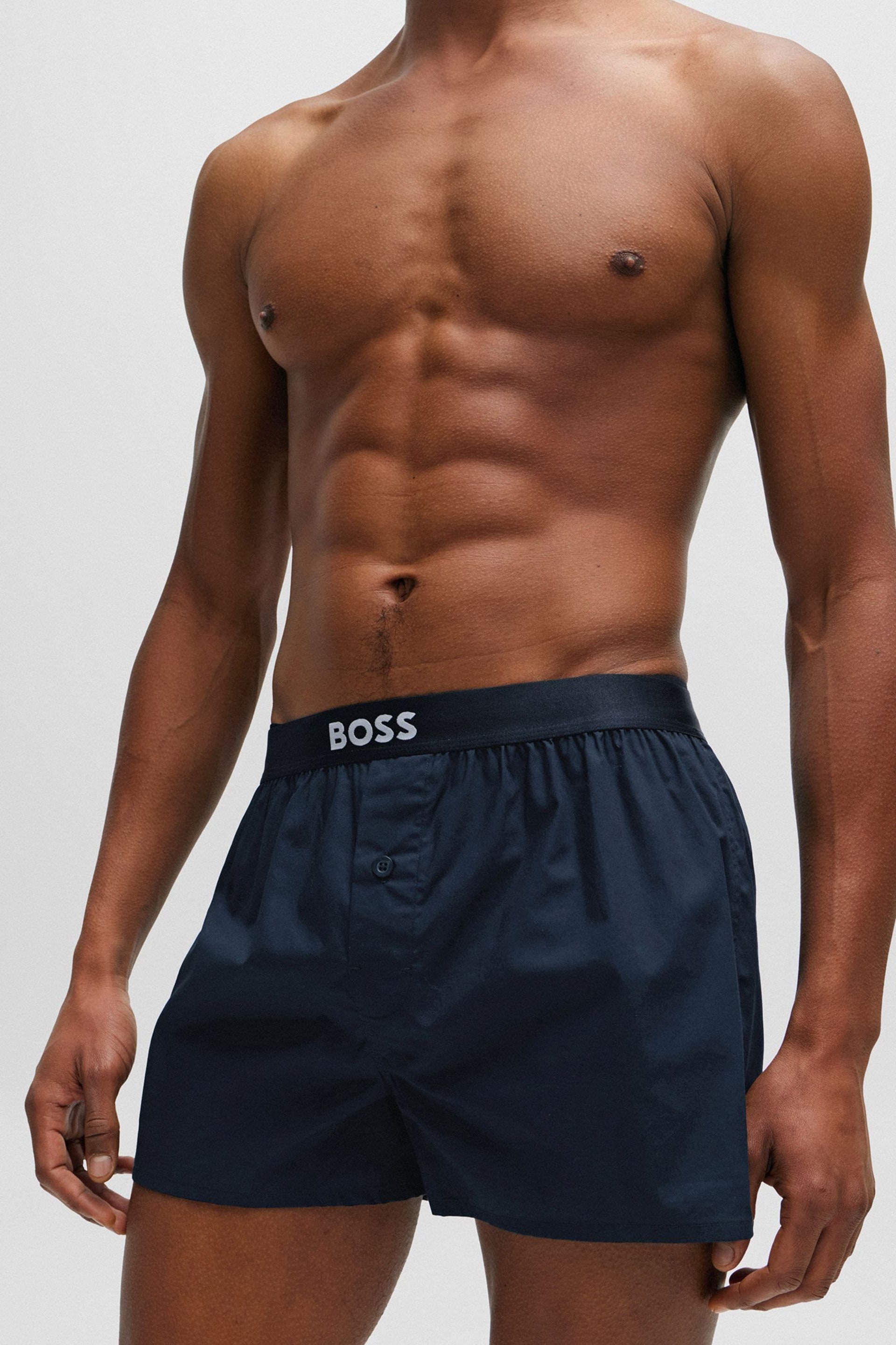BOSS Blue Cotton Pyjama Shorts 2 Pack With Logo Waistbands - Image 6 of 6