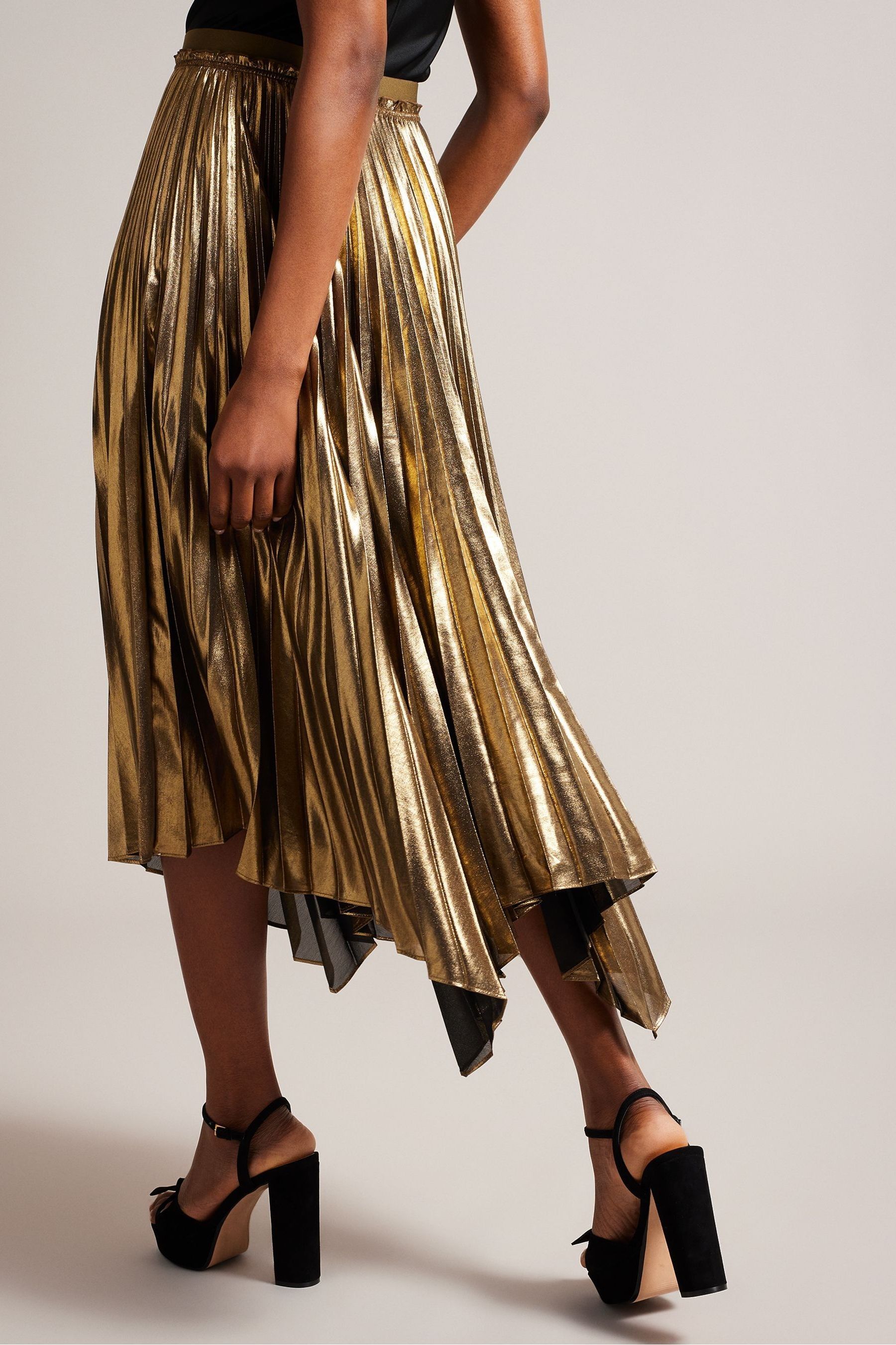Buy Ted Baker Nattiee Gold Pleated Skirt With Elasticated Waist from Next Luxembourg