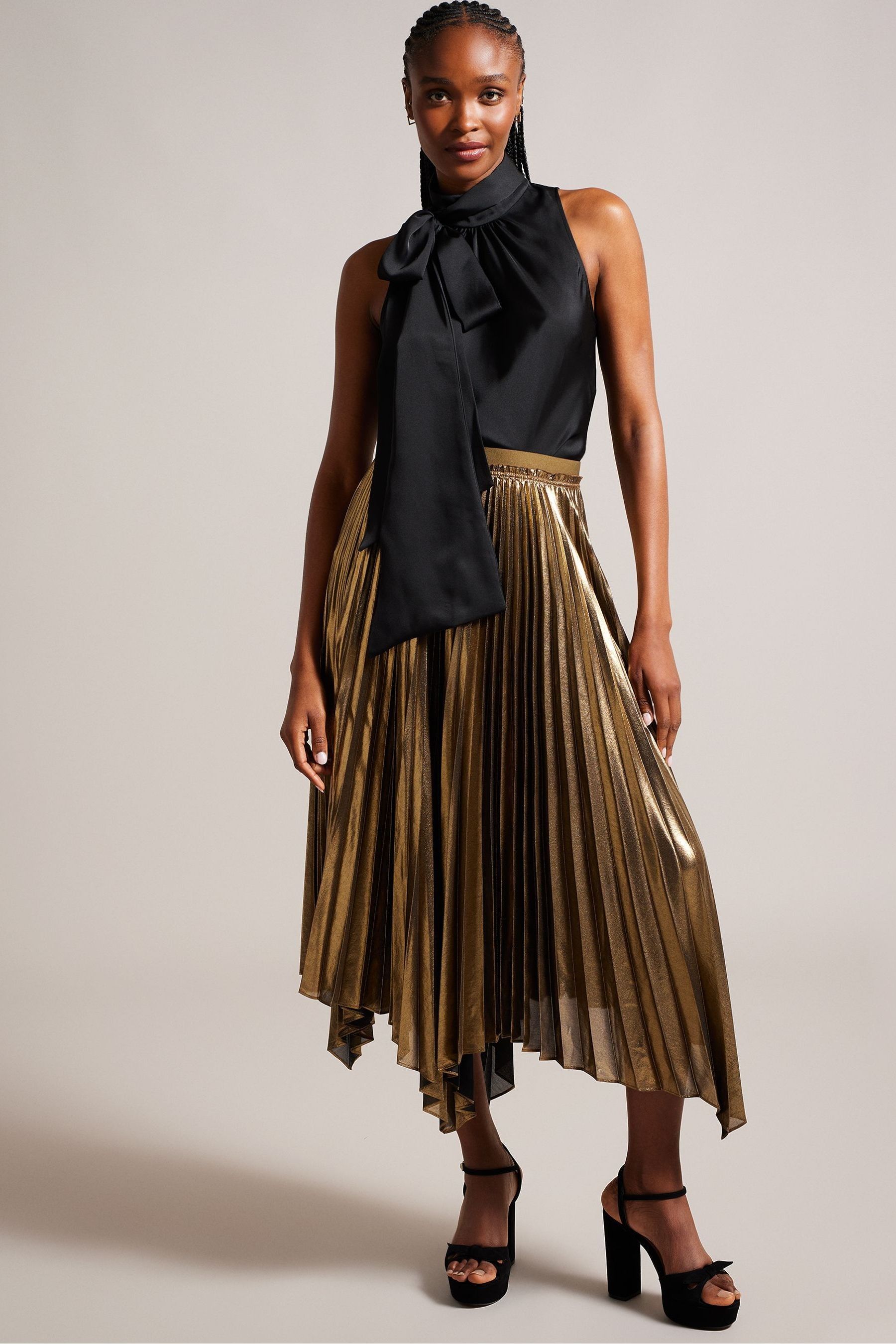Buy Ted Baker Nattiee Gold Pleated Skirt With Elasticated Waist from Next Luxembourg