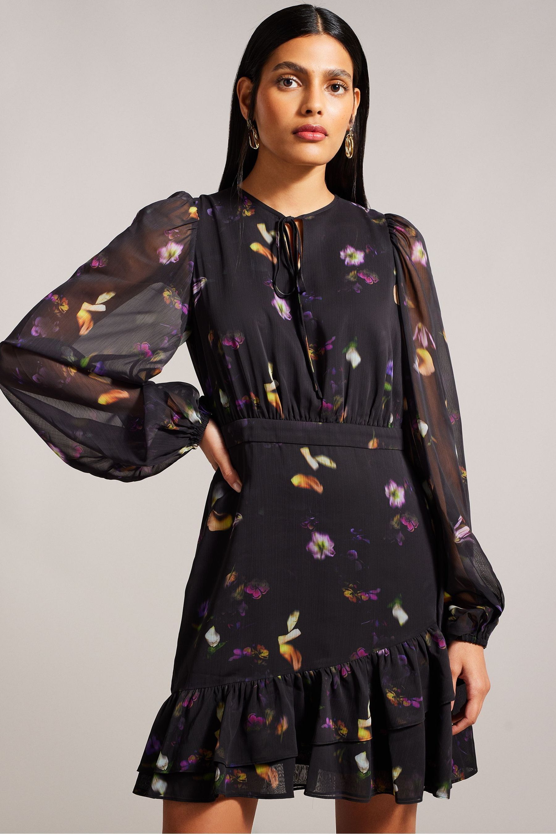 Buy Ted Baker Nikaii Ruffle Asymmetric Mini Black Dress from Next Luxembourg