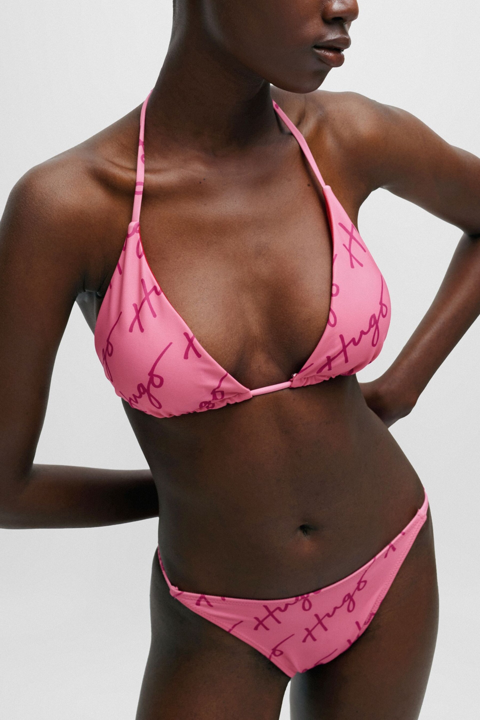 HUGO Pink Quick-Dry Bikini Bottoms With Handwritten Logos - Image 3 of 5