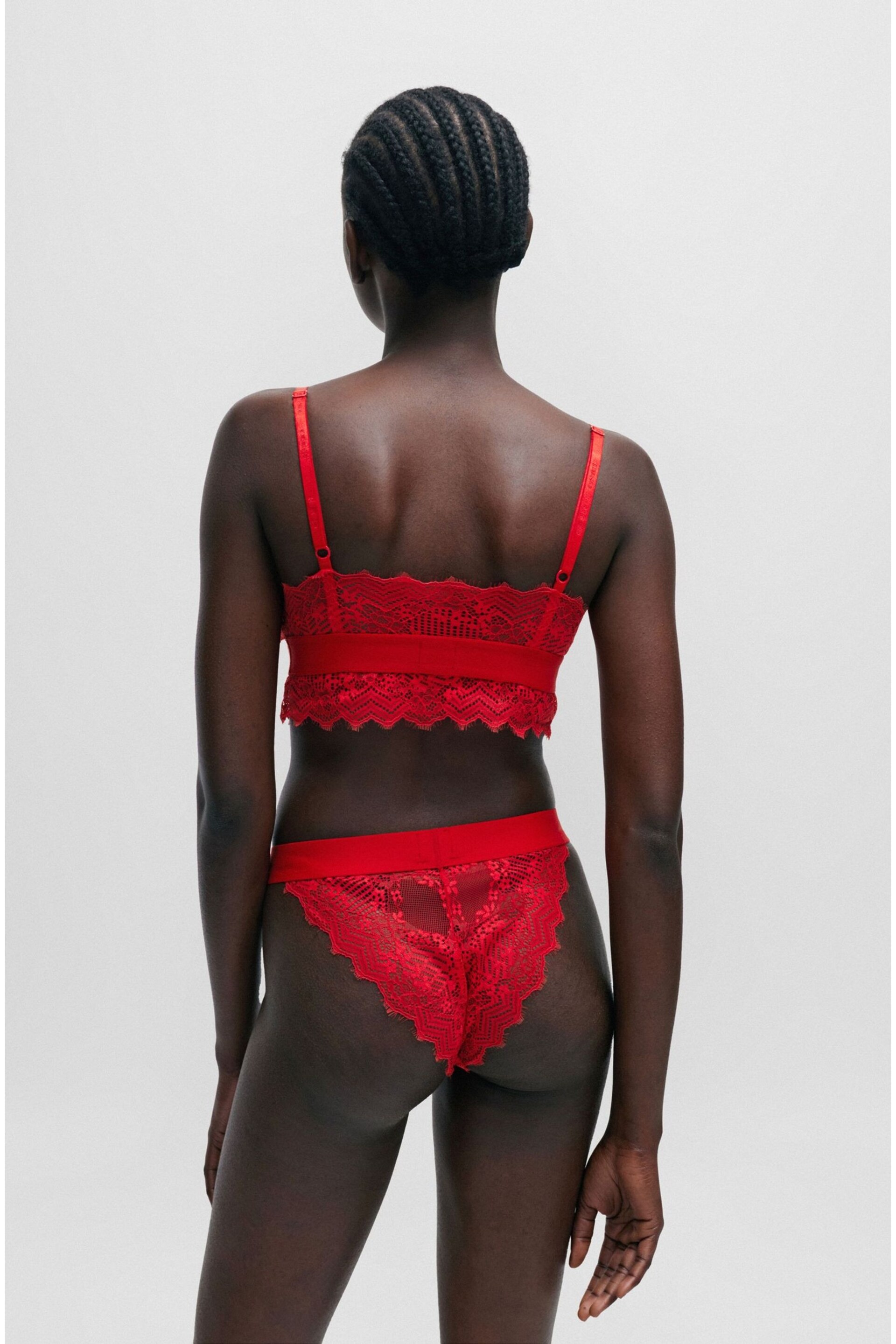 HUGO Red Padded Triangle Bra in Geometric Lace with Logo Label - Image 4 of 5