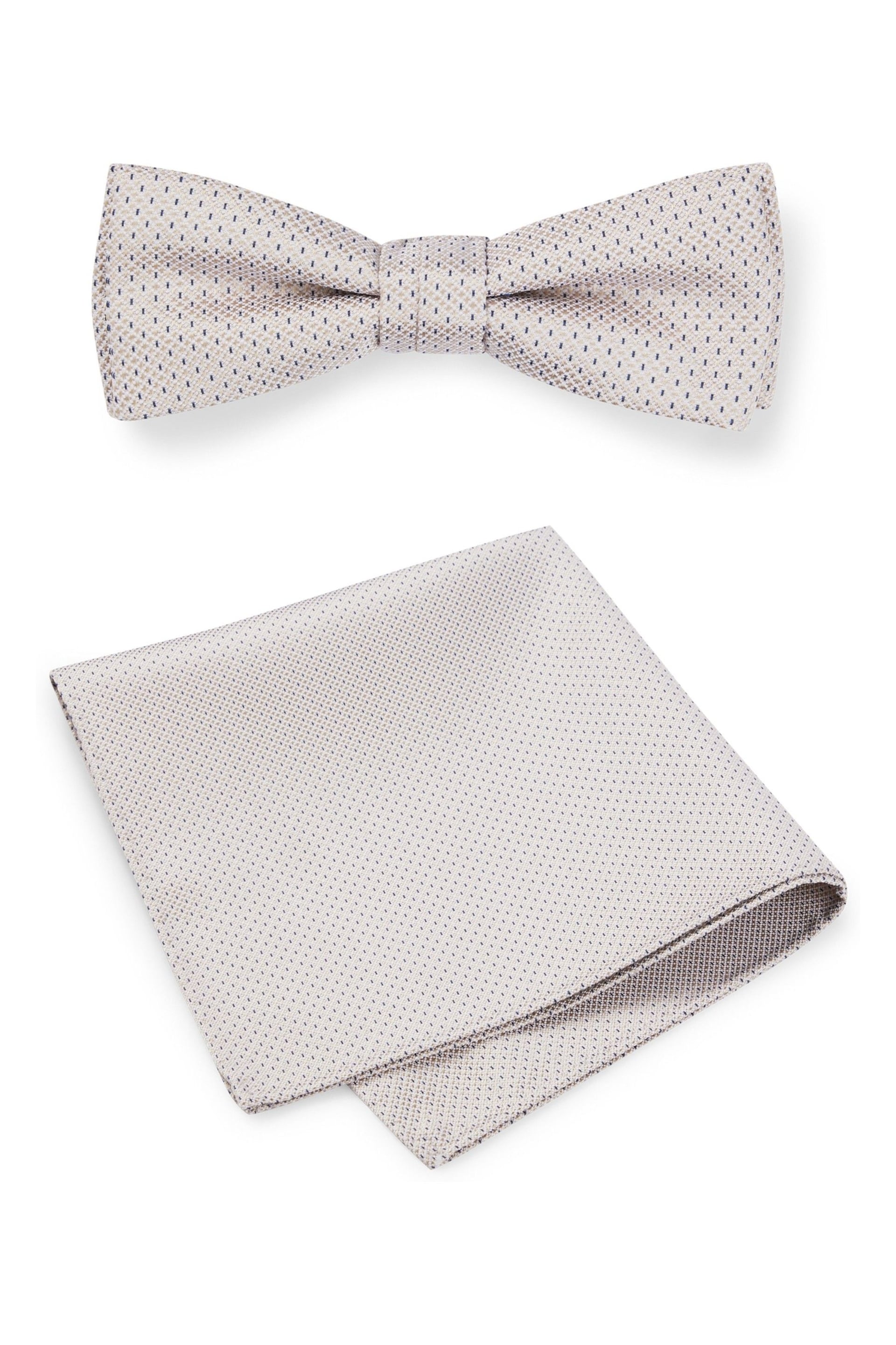 BOSS White Bow Tie and Pocket Square in Silk-Blend Jacquard - Image 1 of 4