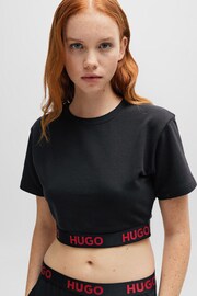 HUGO Cropped Black T-Shirt in Stretch Fabric With Logo Waistband Crop Top - Image 5 of 6