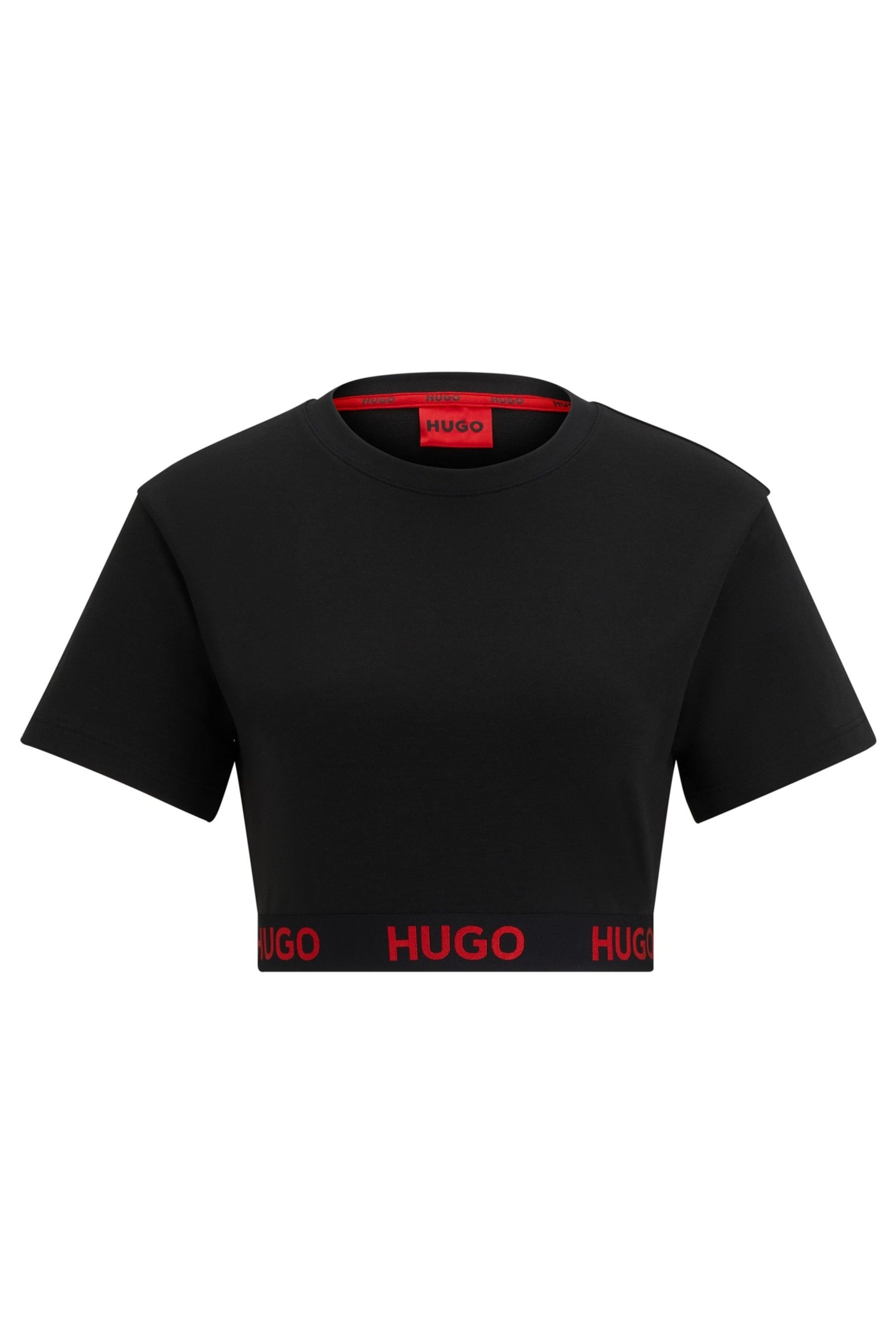 HUGO Cropped Black T-Shirt in Stretch Fabric With Logo Waistband Crop Top - Image 6 of 6