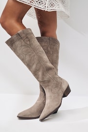 Mink Brown Forever Comfort® Stitched Detail To The Knee Western/Cowboy Boots - Image 3 of 9
