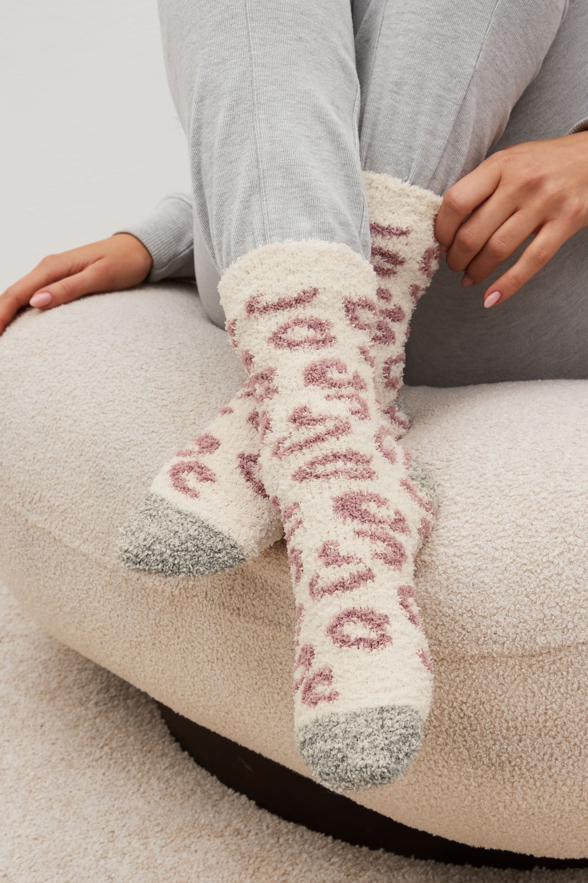 Pink/Grey Animal Cosy Ankle Socks 4 Pack - Image 6 of 8