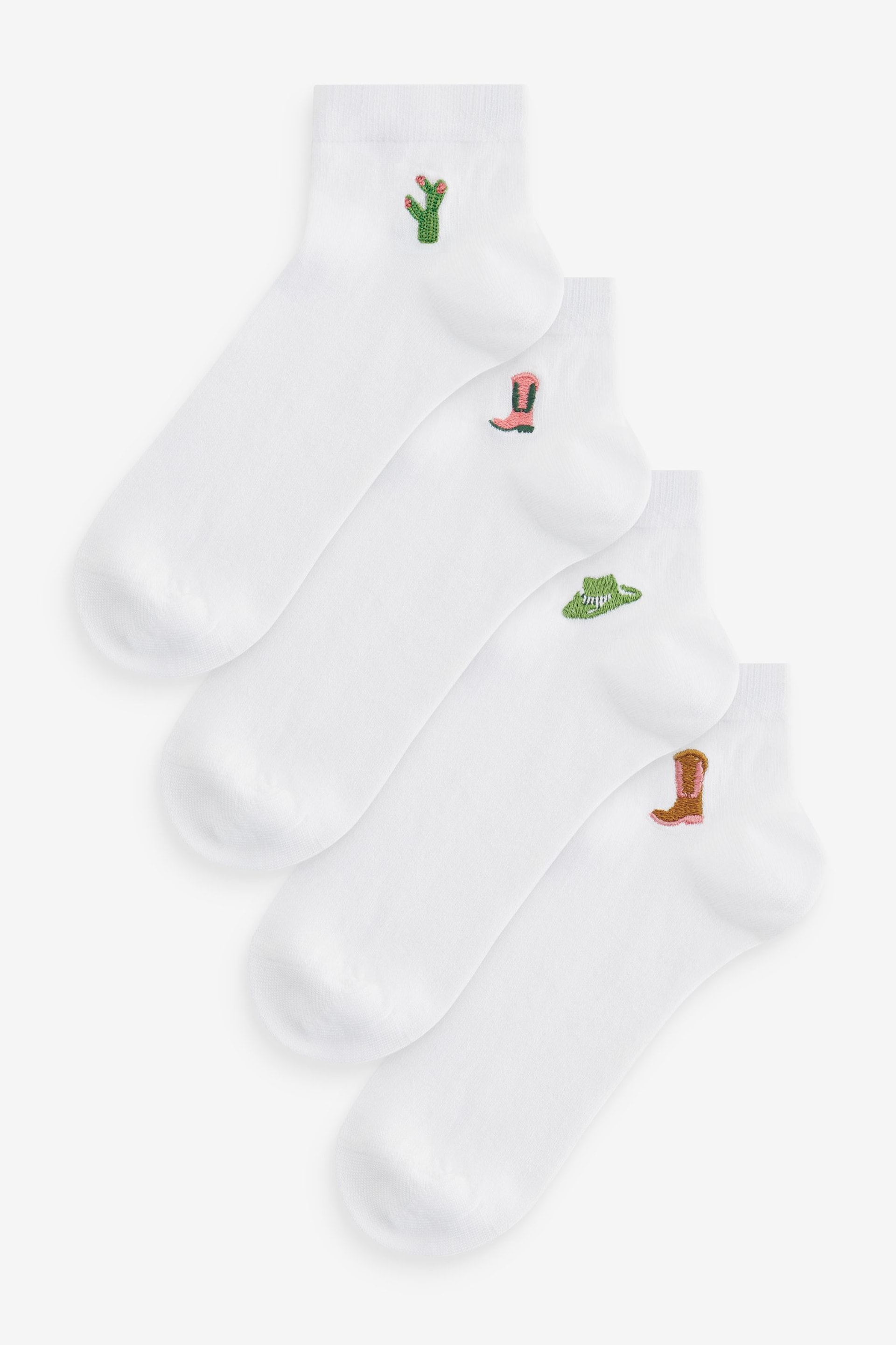 Cowgirl Embroidered Motif White Trainers Socks 4 Pack - Image 1 of 6