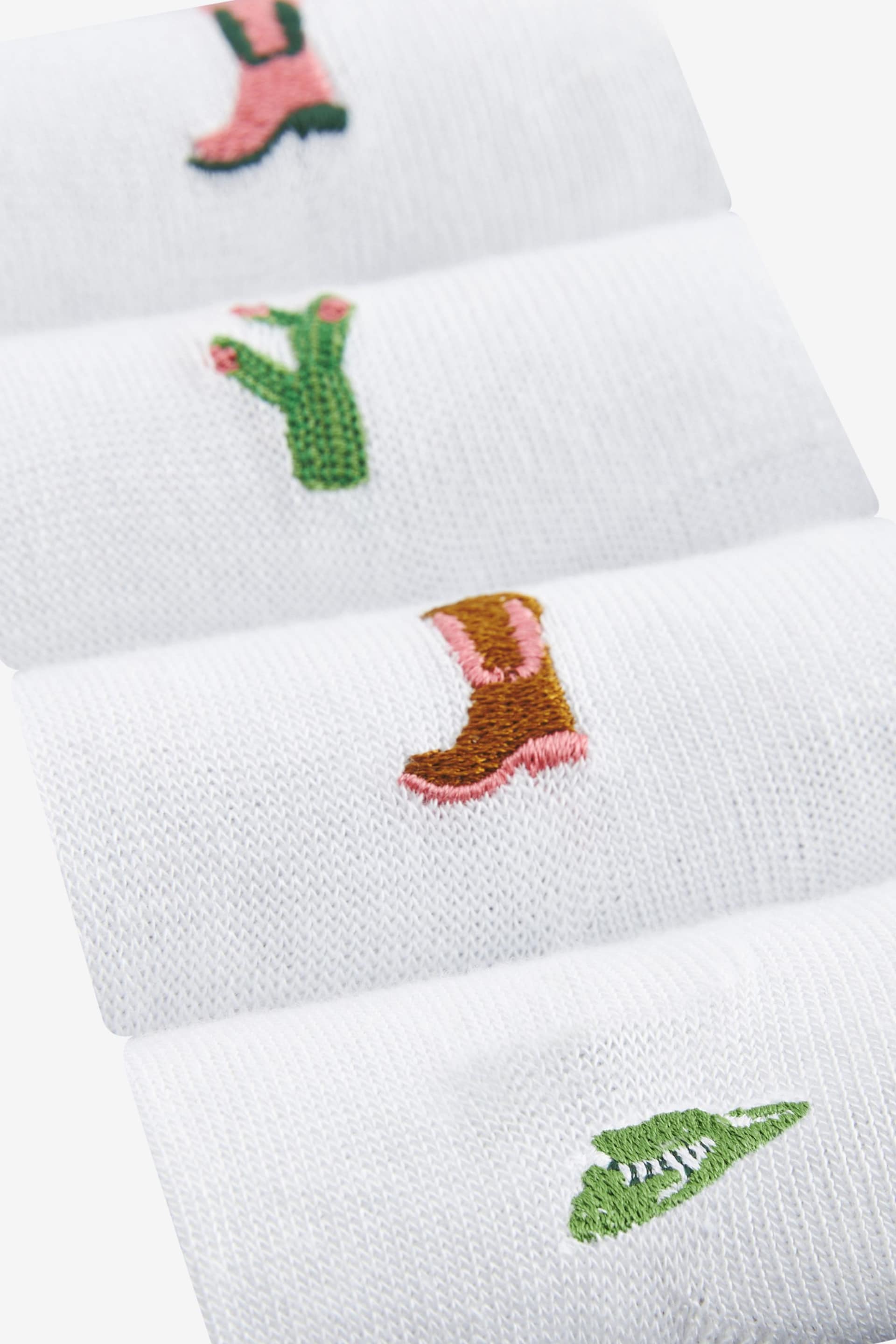 Cowgirl Embroidered Motif White Trainers Socks 4 Pack - Image 6 of 6