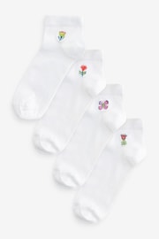 Flower Embroidered Motif White Trainers Socks 4 Pack - Image 1 of 2