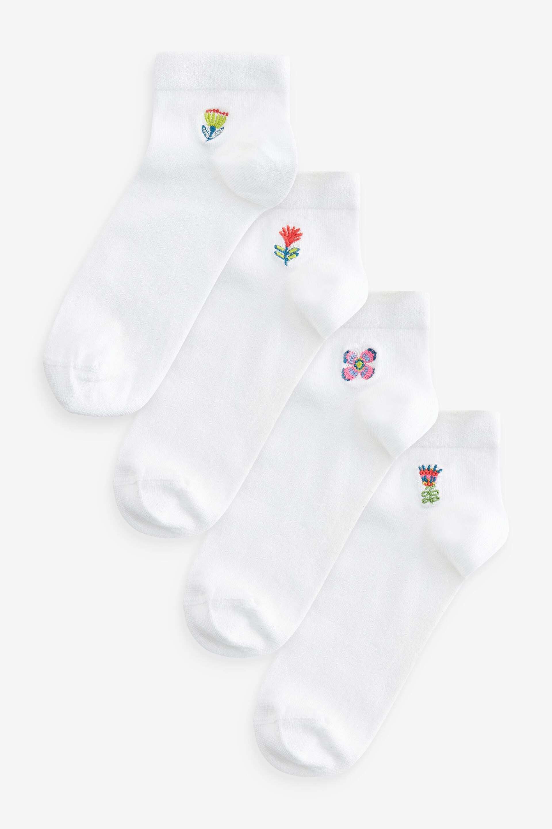 Flower Embroidered Motif White Trainers Socks 4 Pack - Image 1 of 2