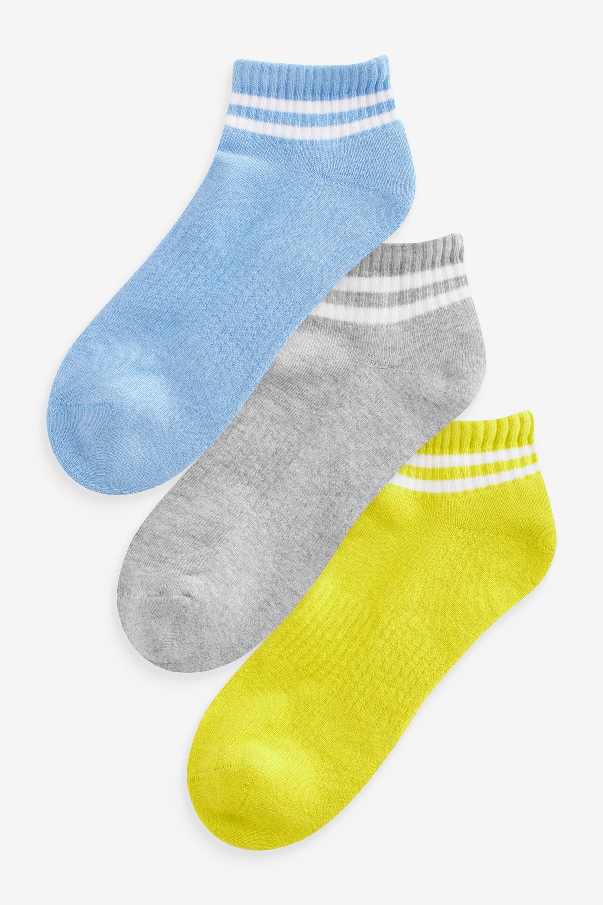 Grey/Blue/Green Stripe Cushion Sole Trainers Socks 3 Pack With Arch Support - Image 1 of 4