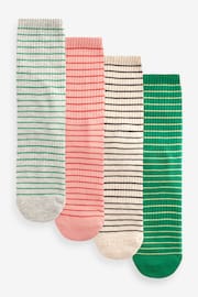 Pink/Green/Grey/Oat Stripe Cushion Sole Ribbed Ankle Socks With Arch Support 4 Pack - Image 1 of 5