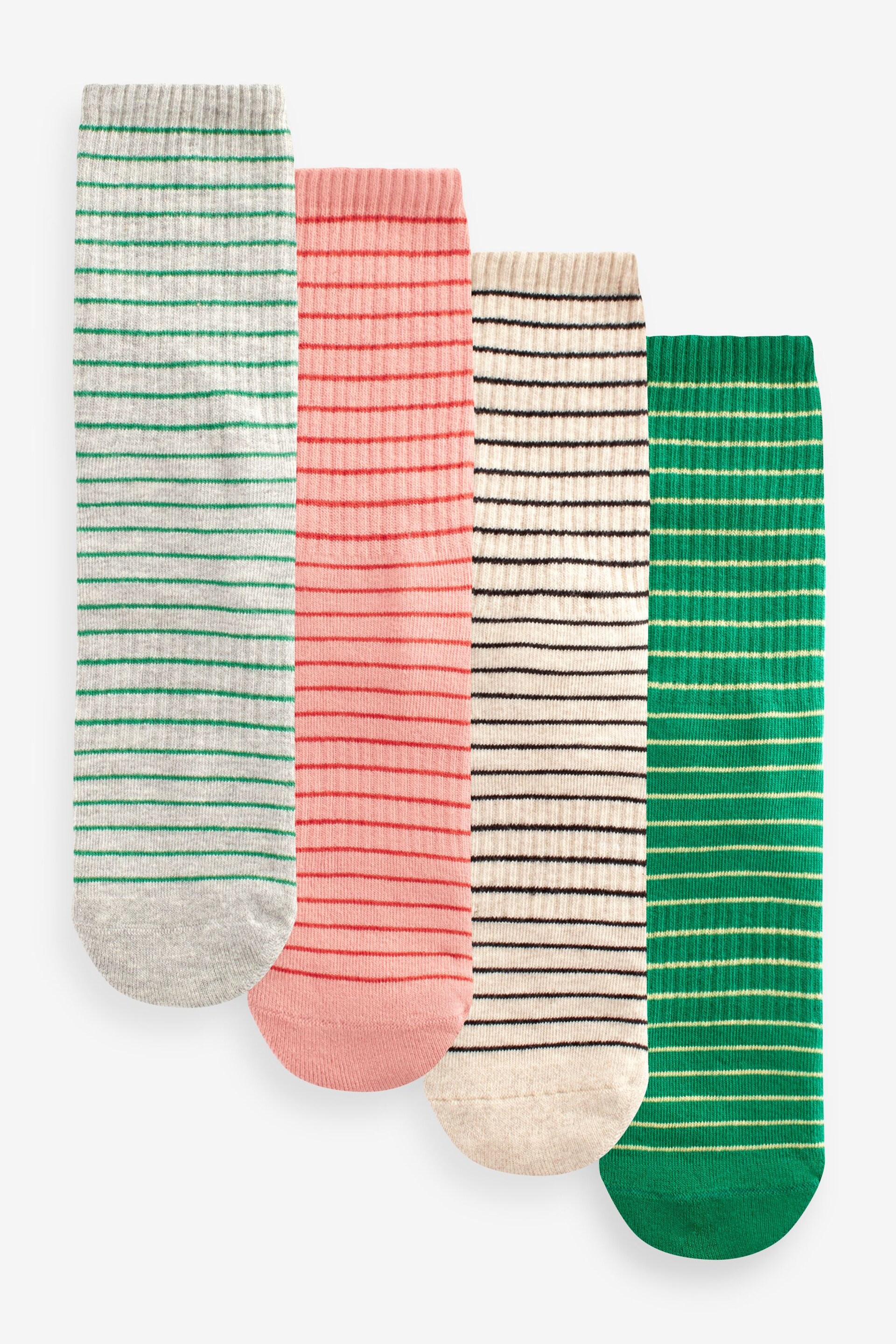 Pink/Green/Grey/Oat Stripe Cushion Sole Ribbed Ankle Socks With Arch Support 4 Pack - Image 1 of 5