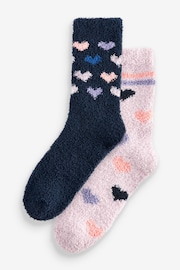 Navy/Purple Hearts Cosy Ankle Socks 2 Pack - Image 1 of 2