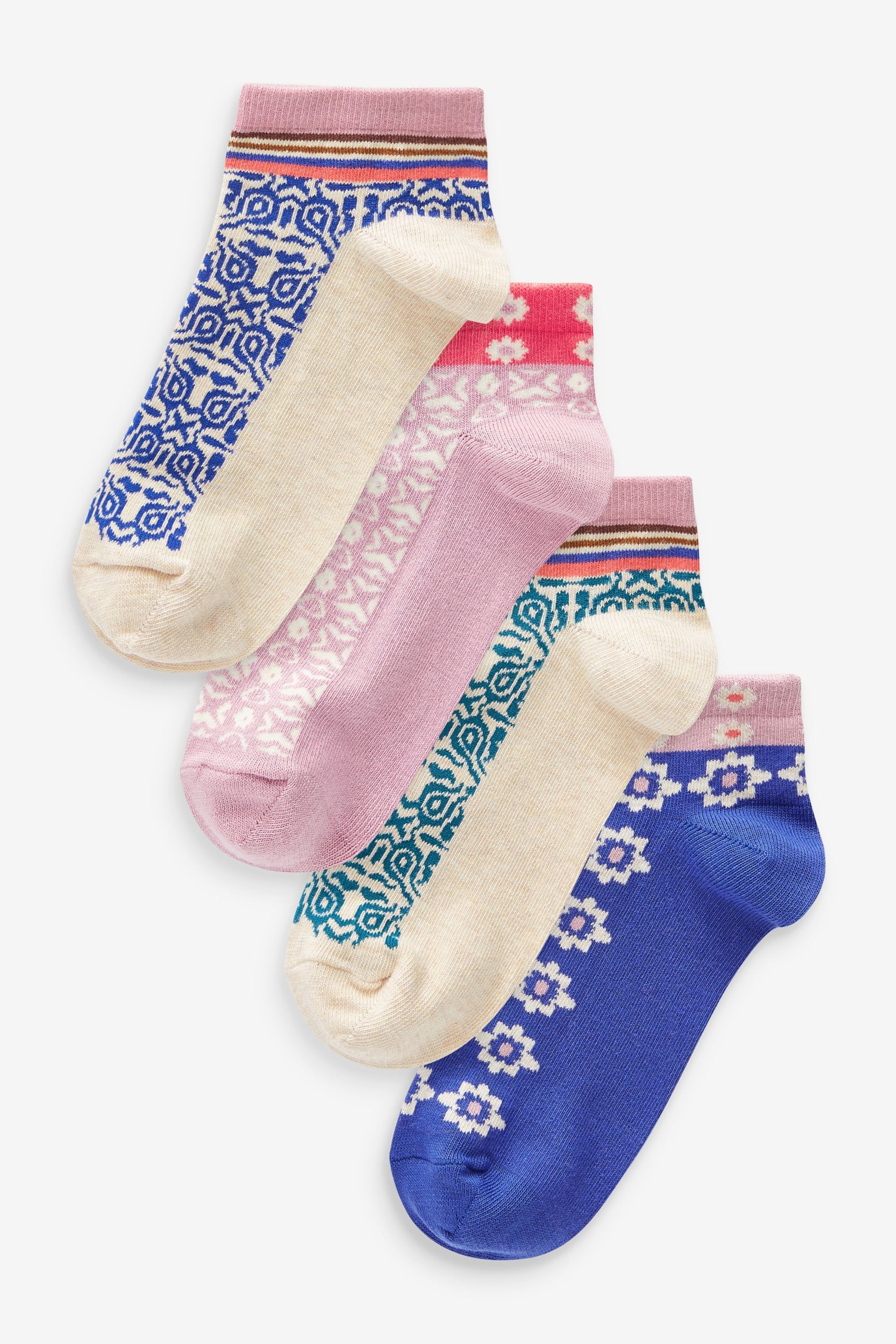 Blue/Pink Tile Print Trainers Socks 4 Pack - Image 1 of 1