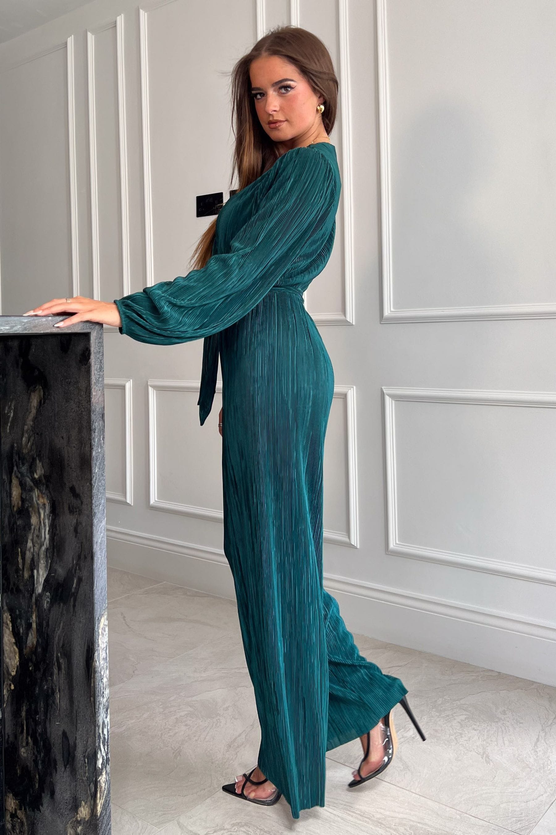 Long sleeve wrap jumpsuit cheap
