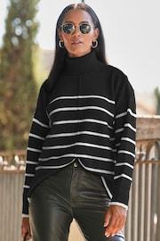 Sosandar Black Stripe Roll Neck Jumper - Image 1 of 3