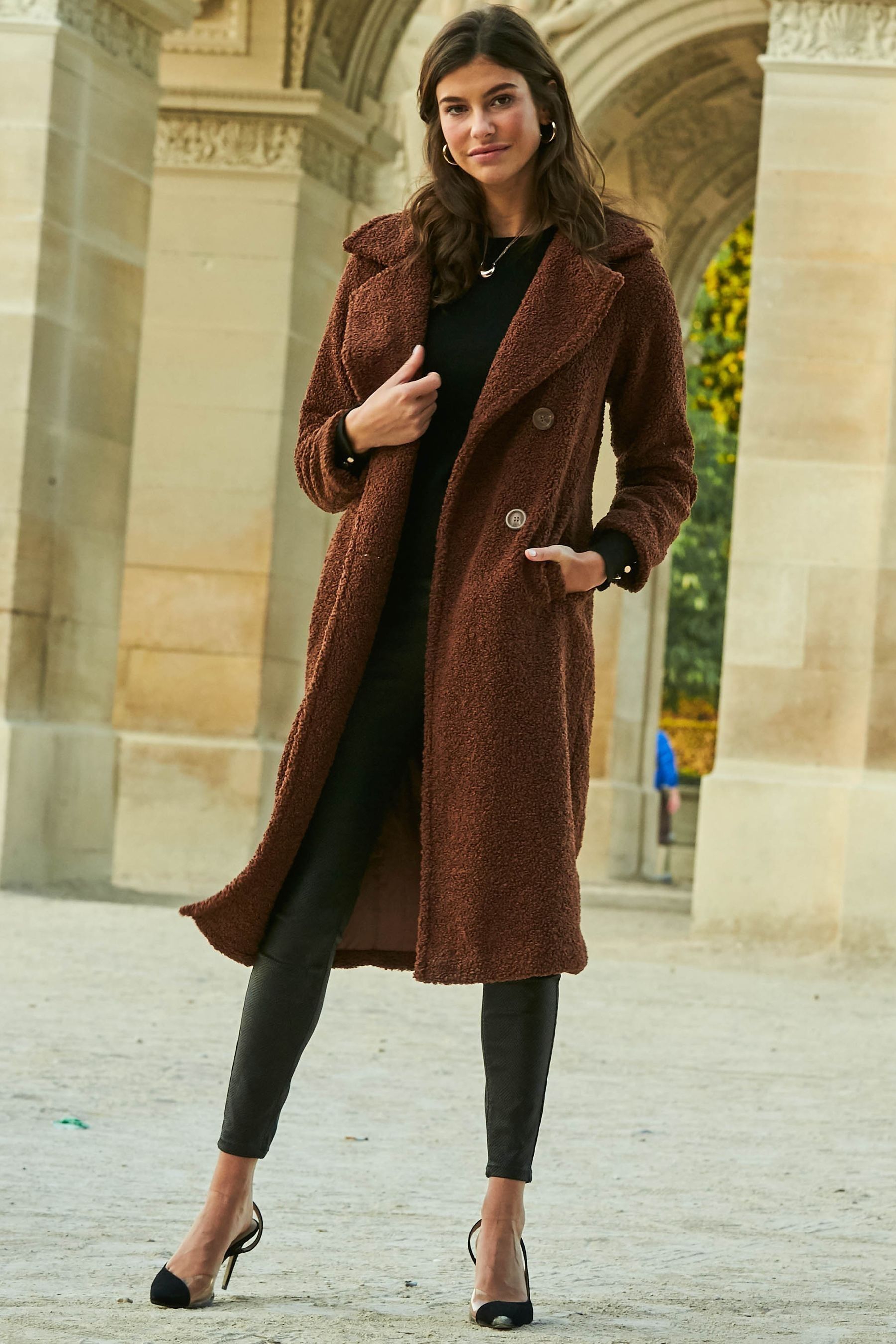 Buy Sosandar Brown Super Cosy Longline Borg Coat from Next Oman