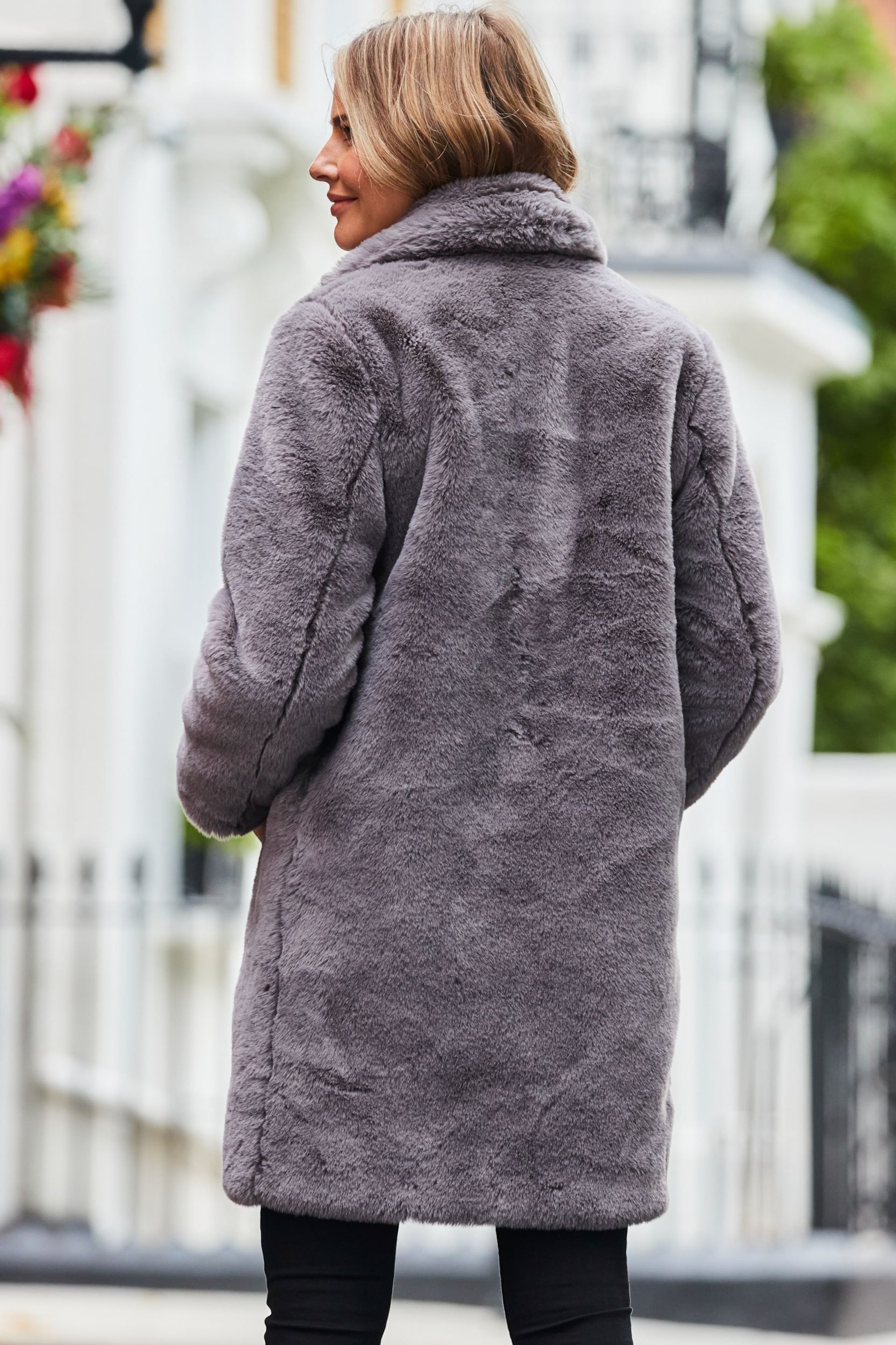 Sosandar Grey Luxe Faux Fur Coat - Image 2 of 5