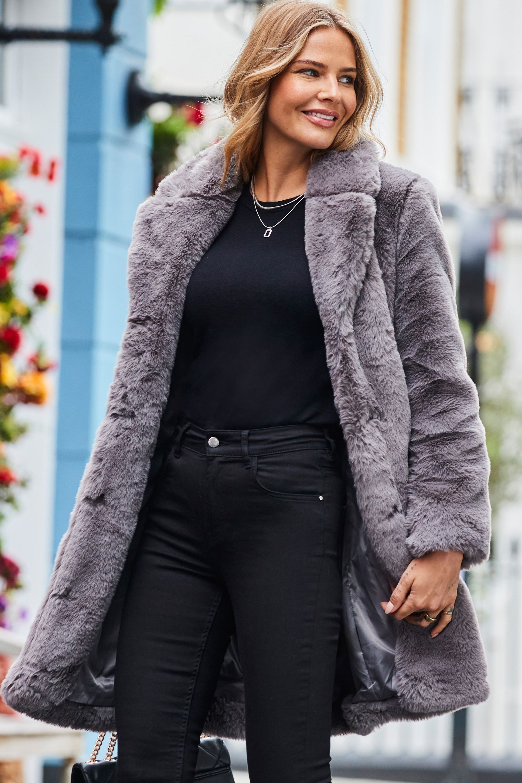 Buy Sosandar Grey Luxury Faux Fur Coat from the Next UK online shop