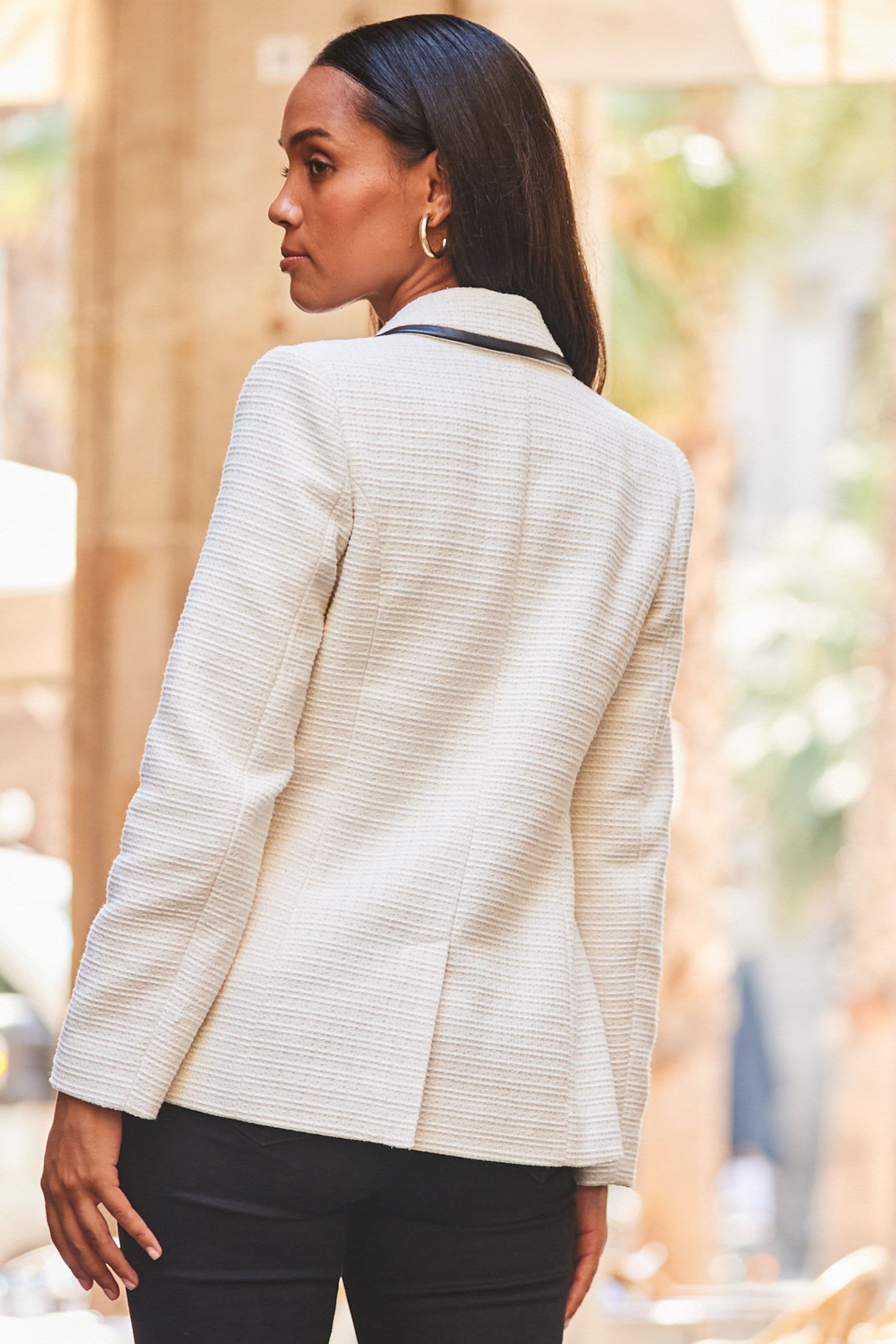 Blazer with leather trim shop