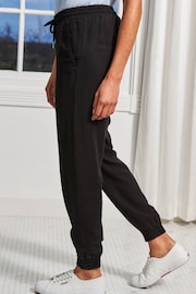 Sosandar Black Luxe Silver Trim Woven Joggers - Image 4 of 5